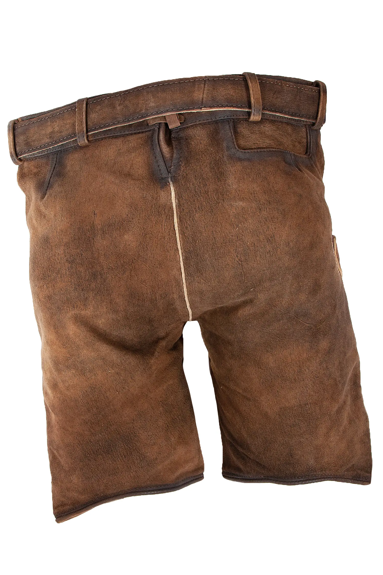 Kurze Lederhose Bertl in stein - Rückansicht