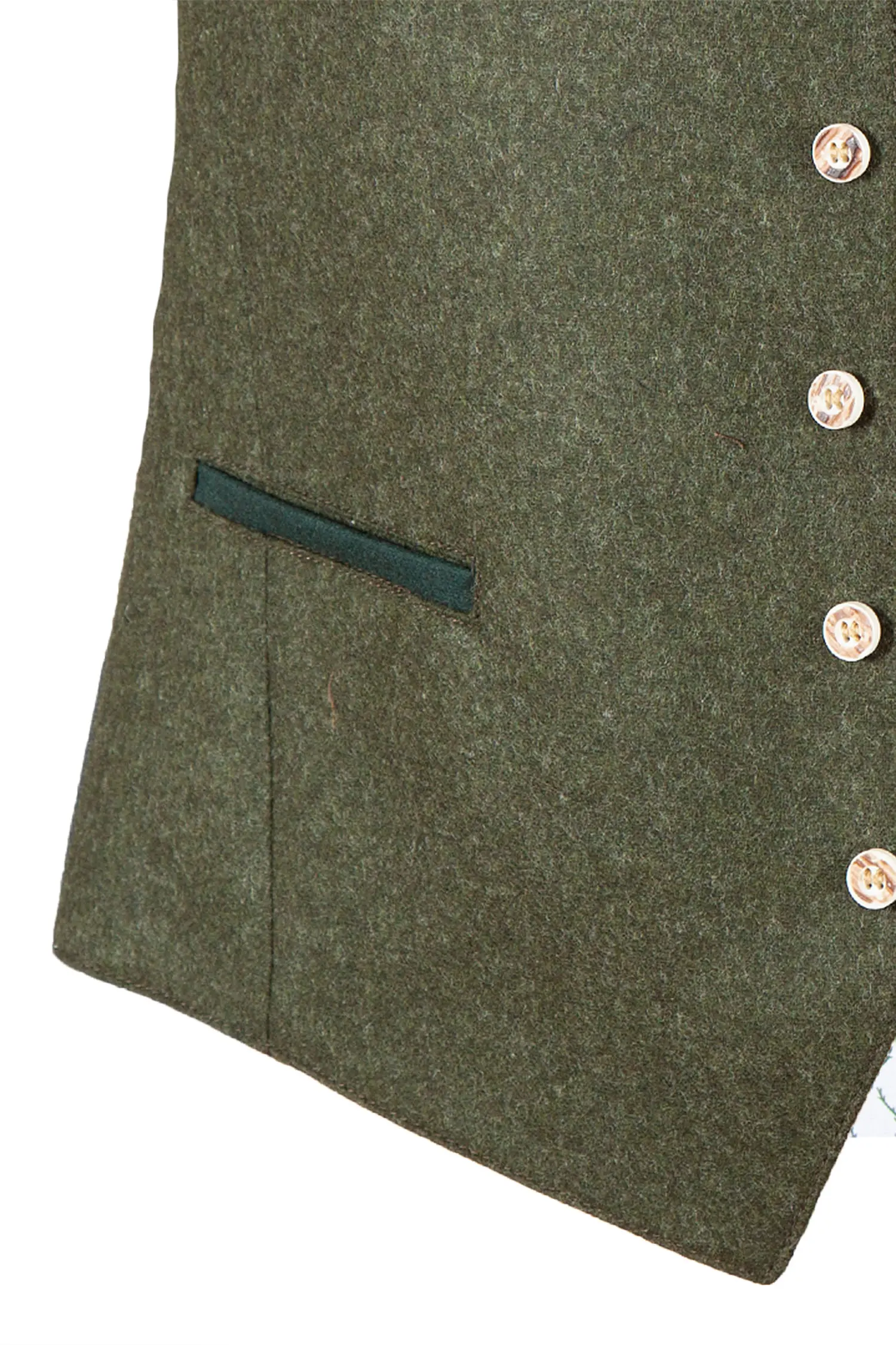 Trachtenweste aus Loden in oliv - Detail Taschen