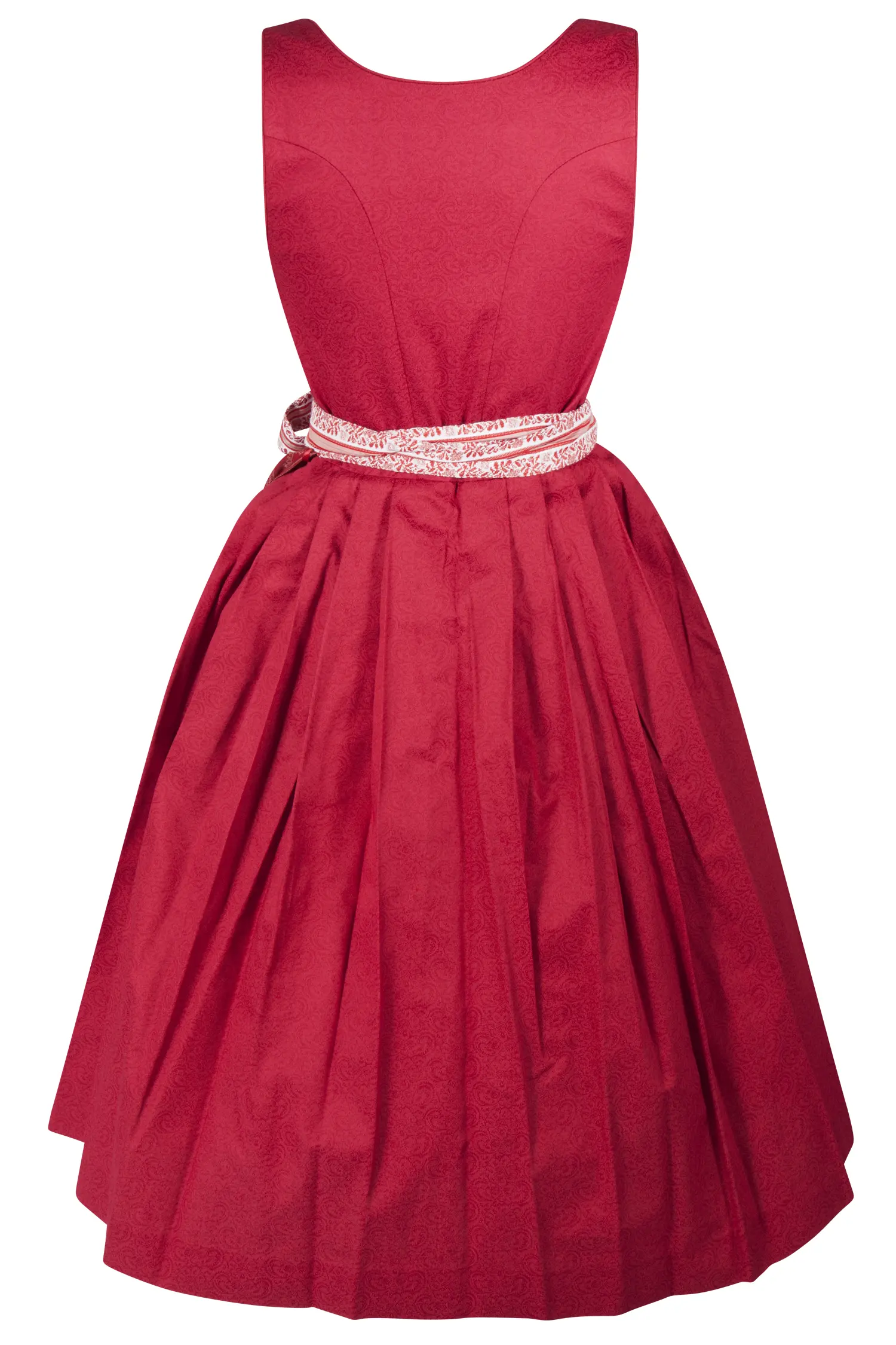 Rotes Dirndl mit auffälliger Schürze - Rückansicht