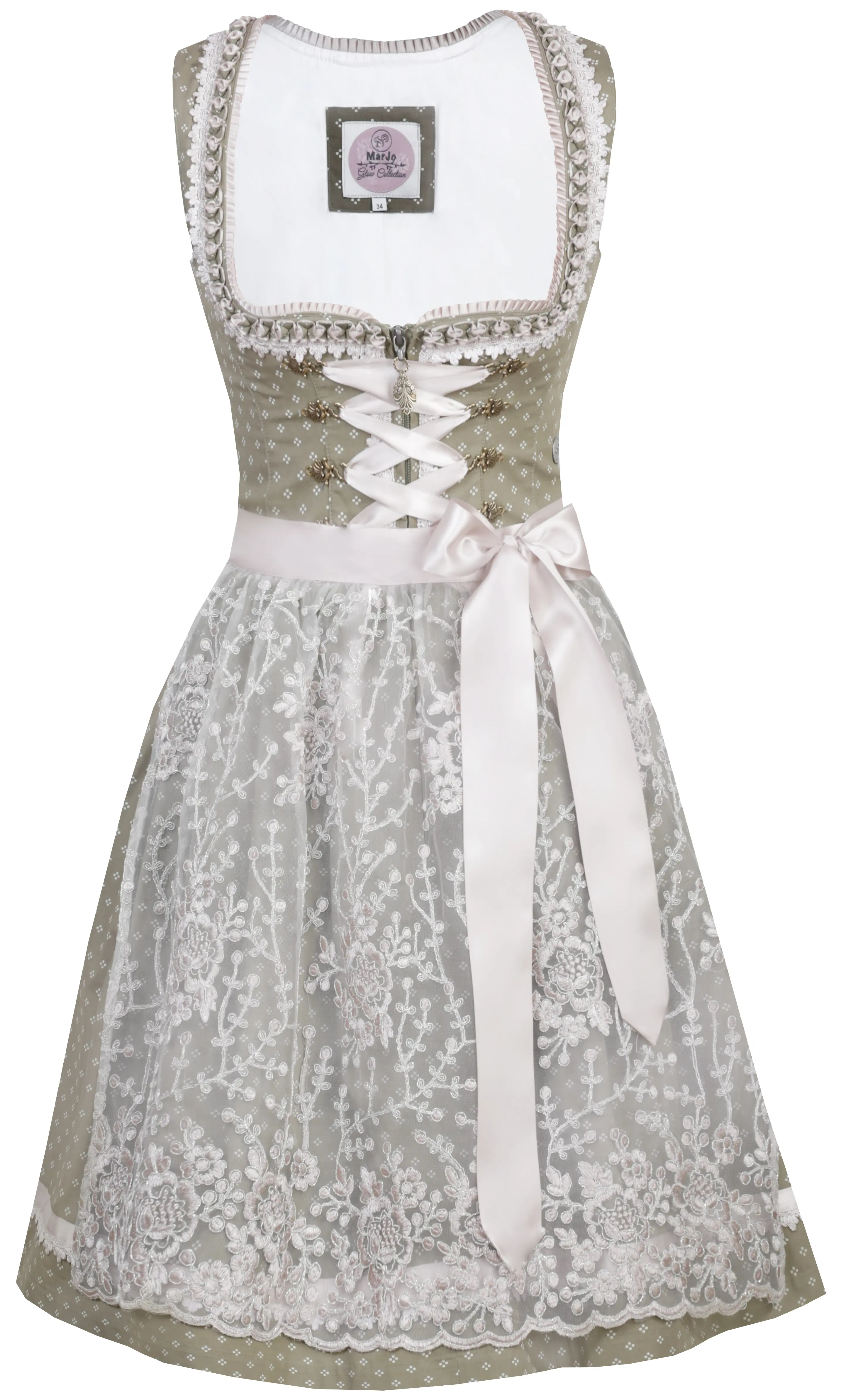 3061-0165-gn4 Dirndl Lea lindgrün / champagner mit Glitzerschürze