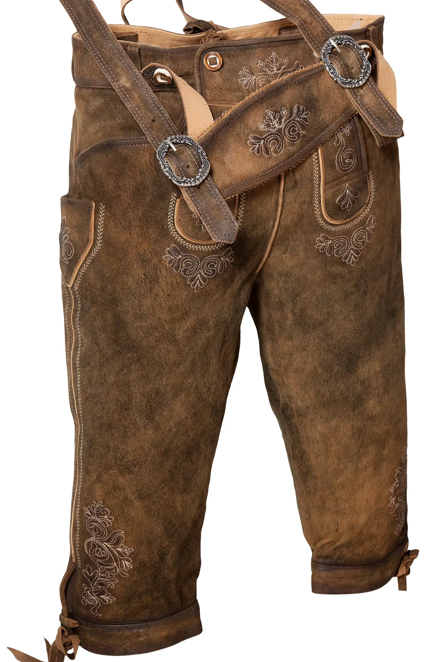 Kniebund Lederhose Justin in havanna mit Träger