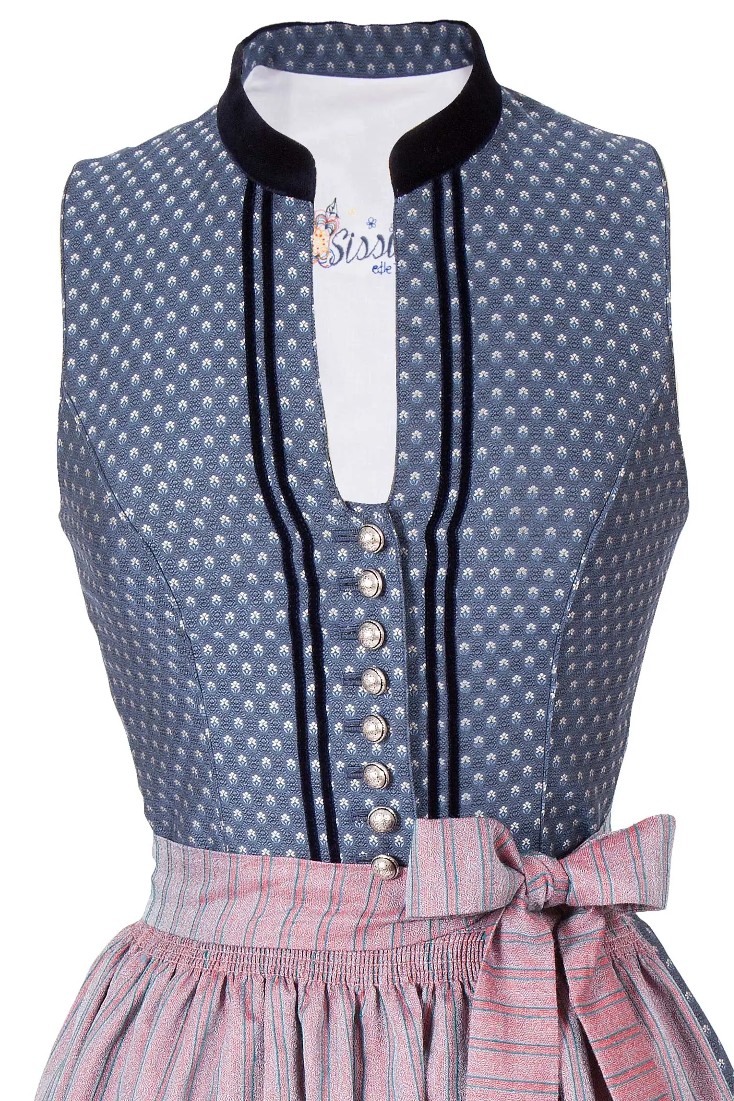 midi-dirndl-carmen-blau-hochgeschlossen-3098-0217-bl8-19-08g-5405-b Midi Dirndl Carmen edel in blau mit roter Schürze Mieder