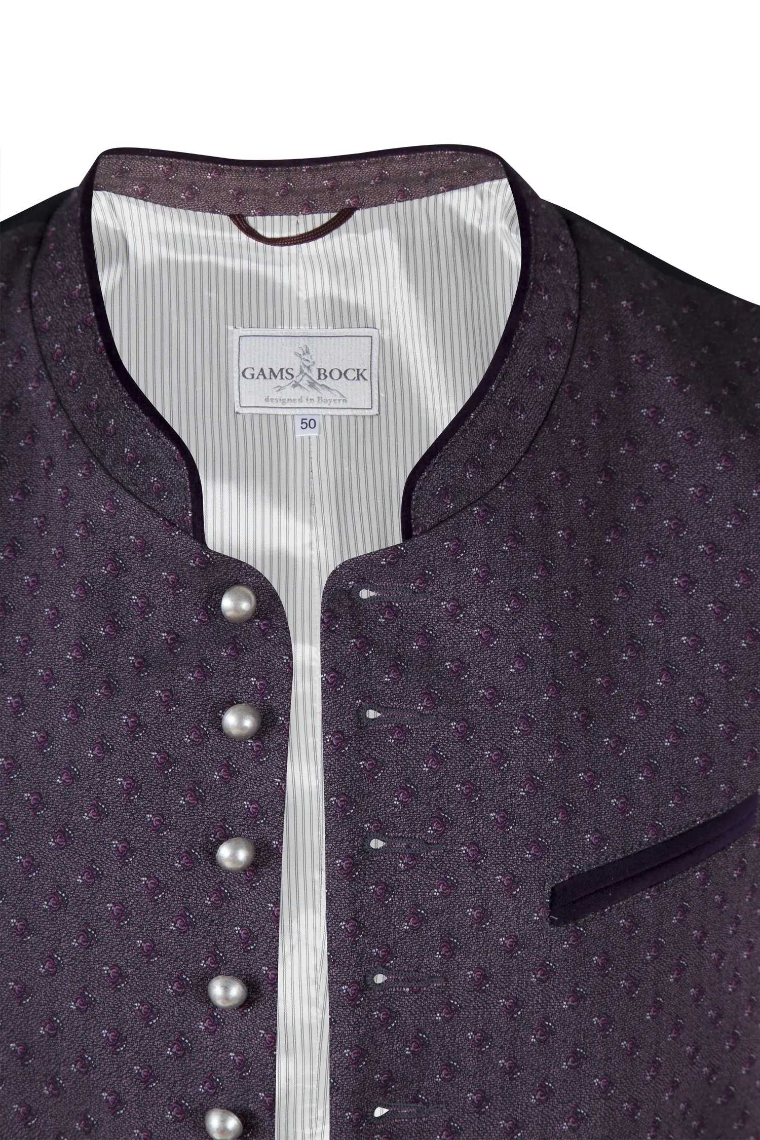 Trachtenweste in bordeaux/lila von Gamsbock - Detail