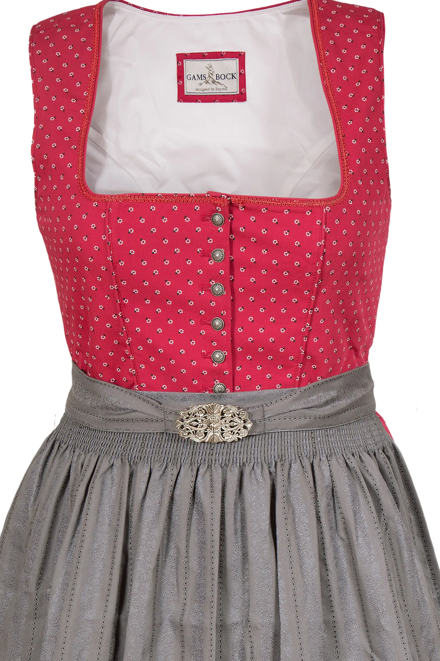 Midi Dirndl in beere rot mit dunkelgrauer Schürze XXL Mieder