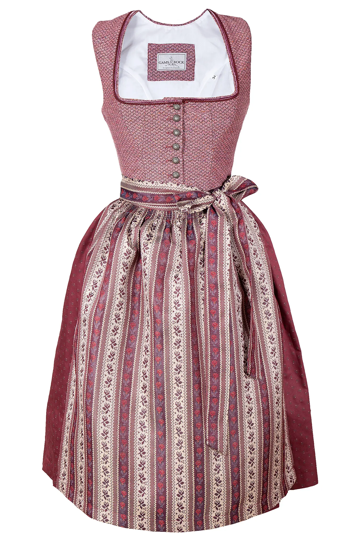 Dirndl in bordeaux mit traditioneller Schürze