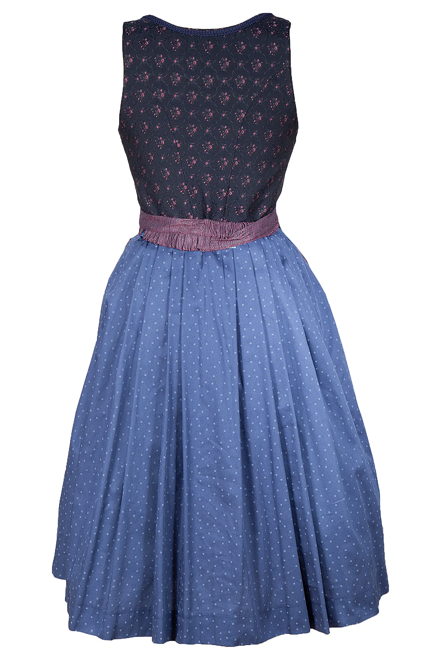 3097-1654-bl9-22-10a-2805 Dirndl in marine mit Blumenmuster - Rückseite