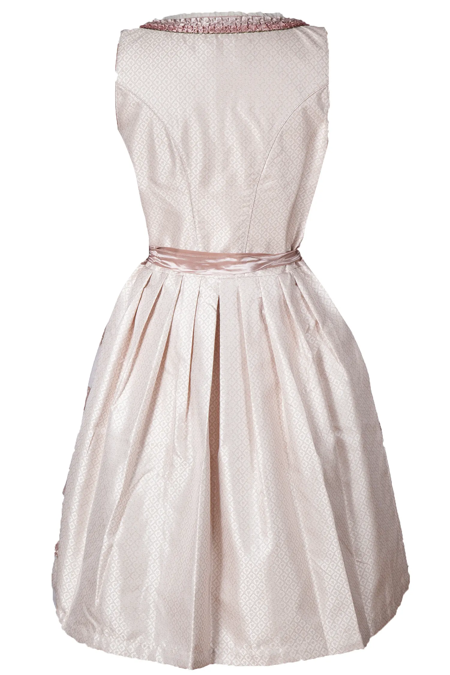 Mini Dirndl in taupe mit Spitzenschürze - Rückansicht