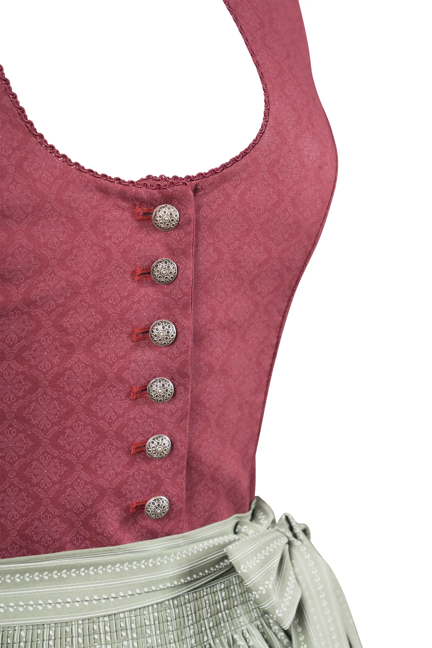 Dirndl Leila in weinrot mit Stehkragen - Detail Mieder