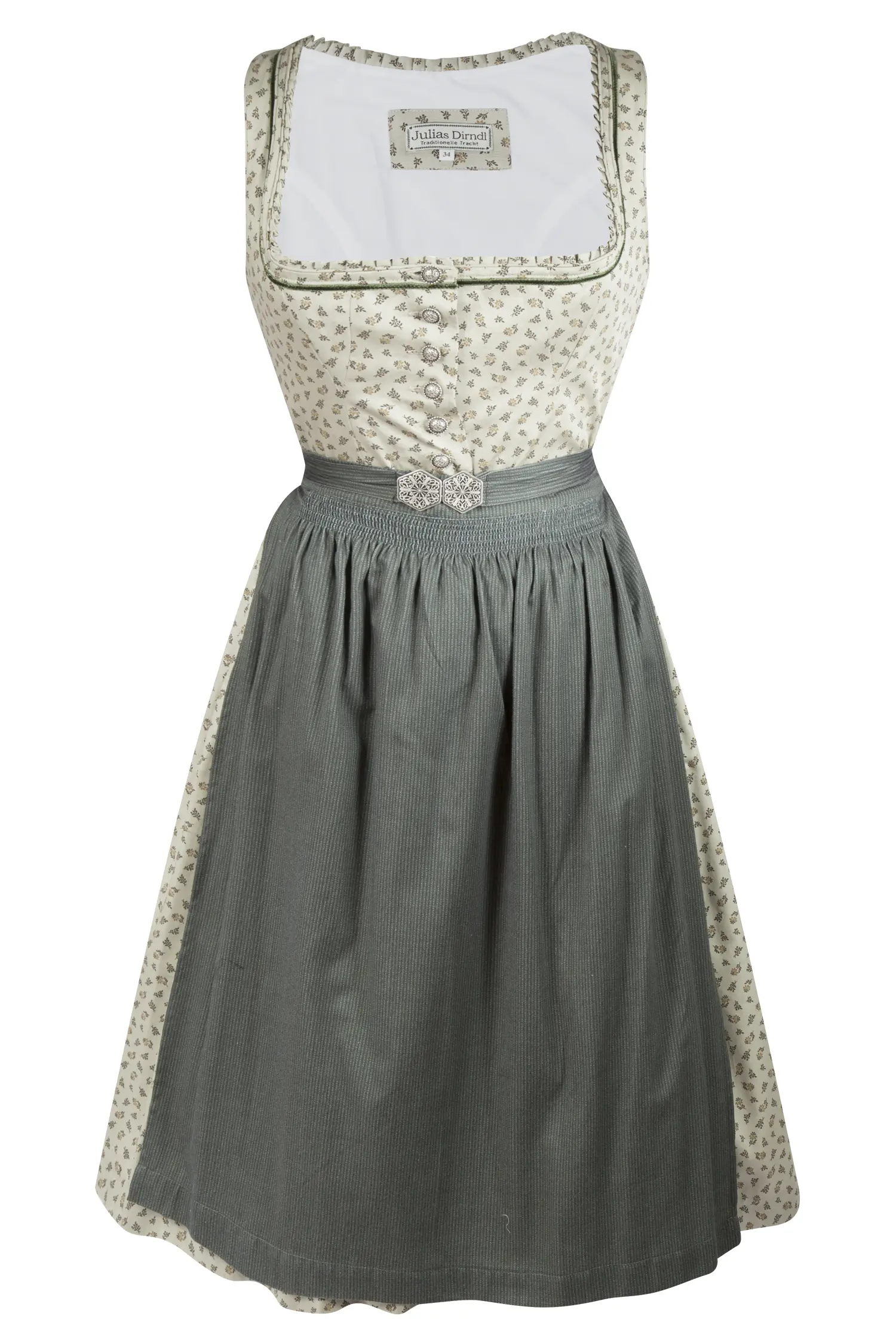 3091-1534-gn4-23-07b-1318 Dirndl Livia in grün mit Schließe