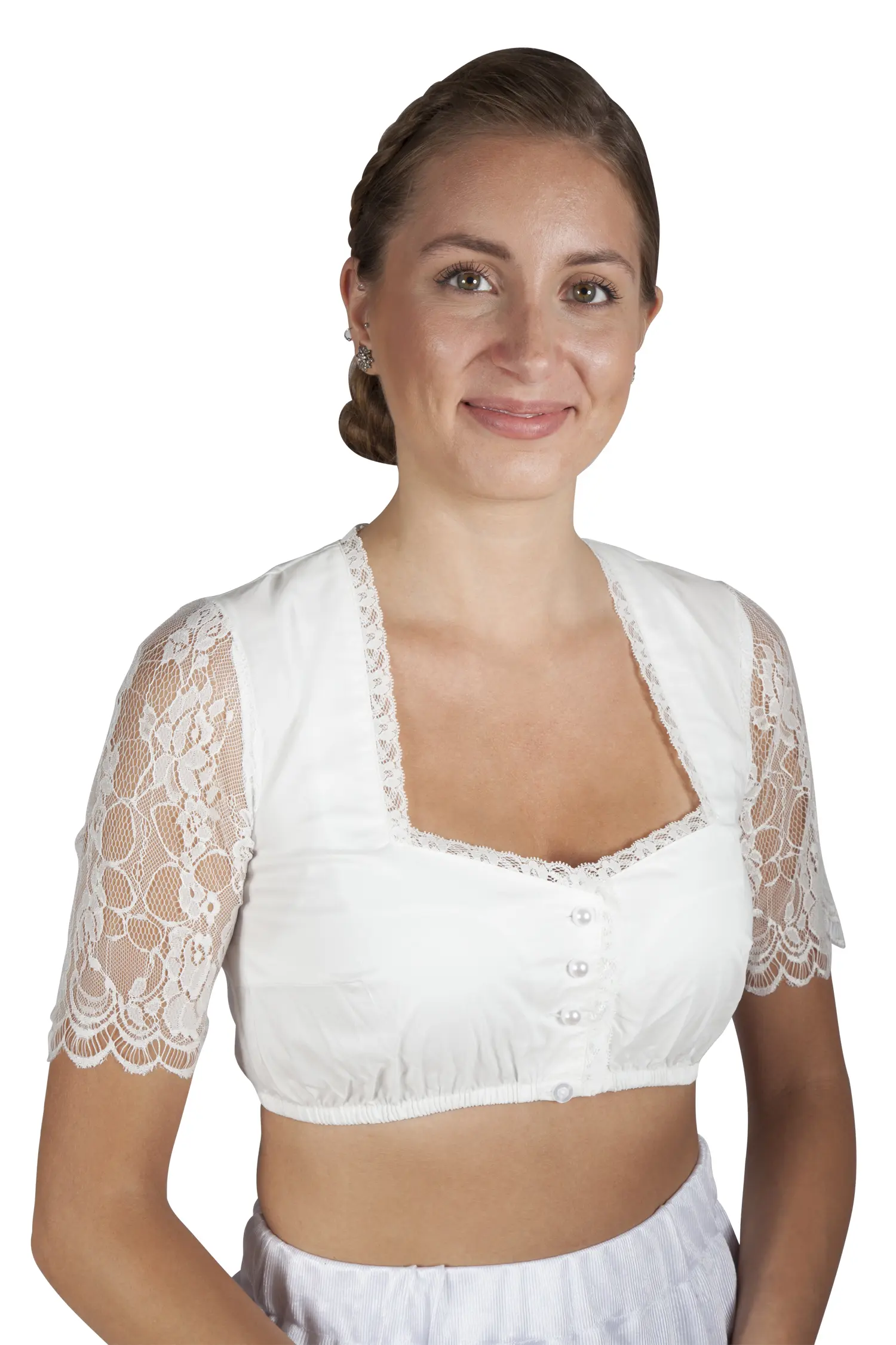 Dirndlbluse in creme mit feinen Spitzenärmeln