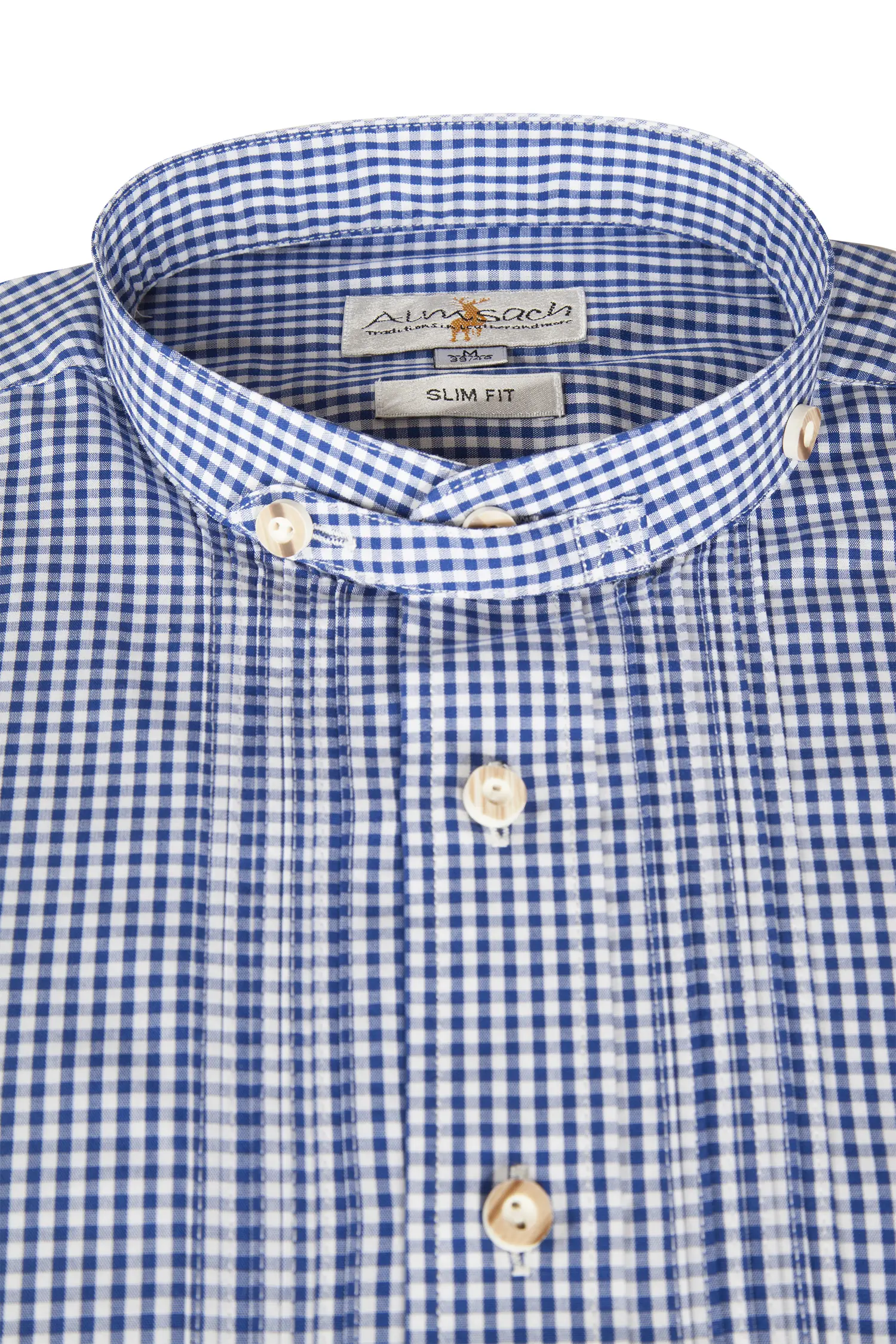 Trachtenhemd in weiß/blau kariert - Detail Kragen