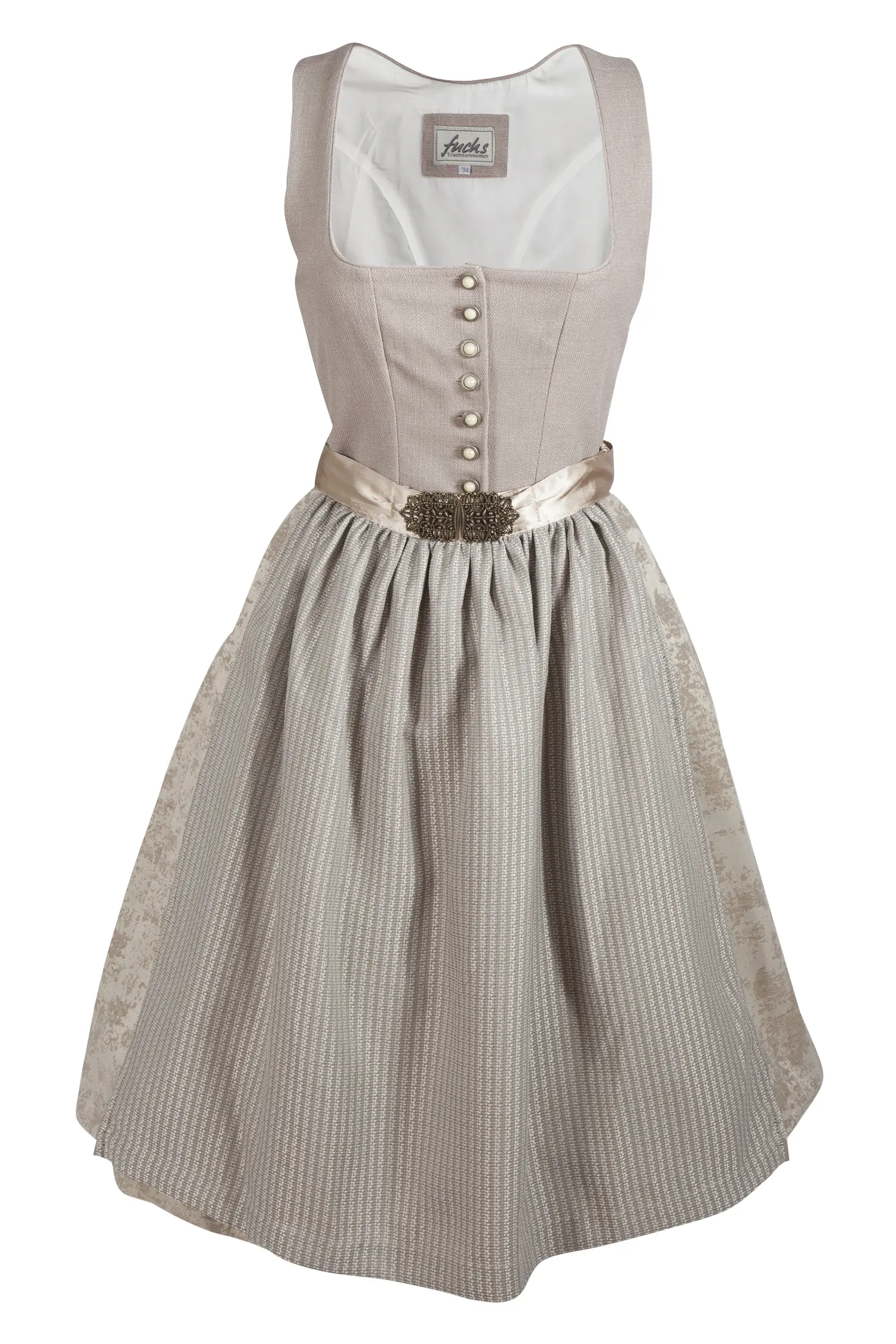 Dirndl Leinen-Optik in taupe / champagner mit Schließe