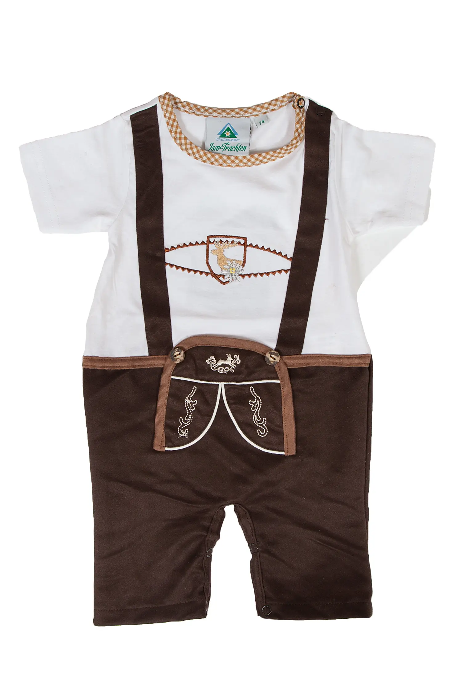 Trachten-Babystrampler im Lederhosenstil