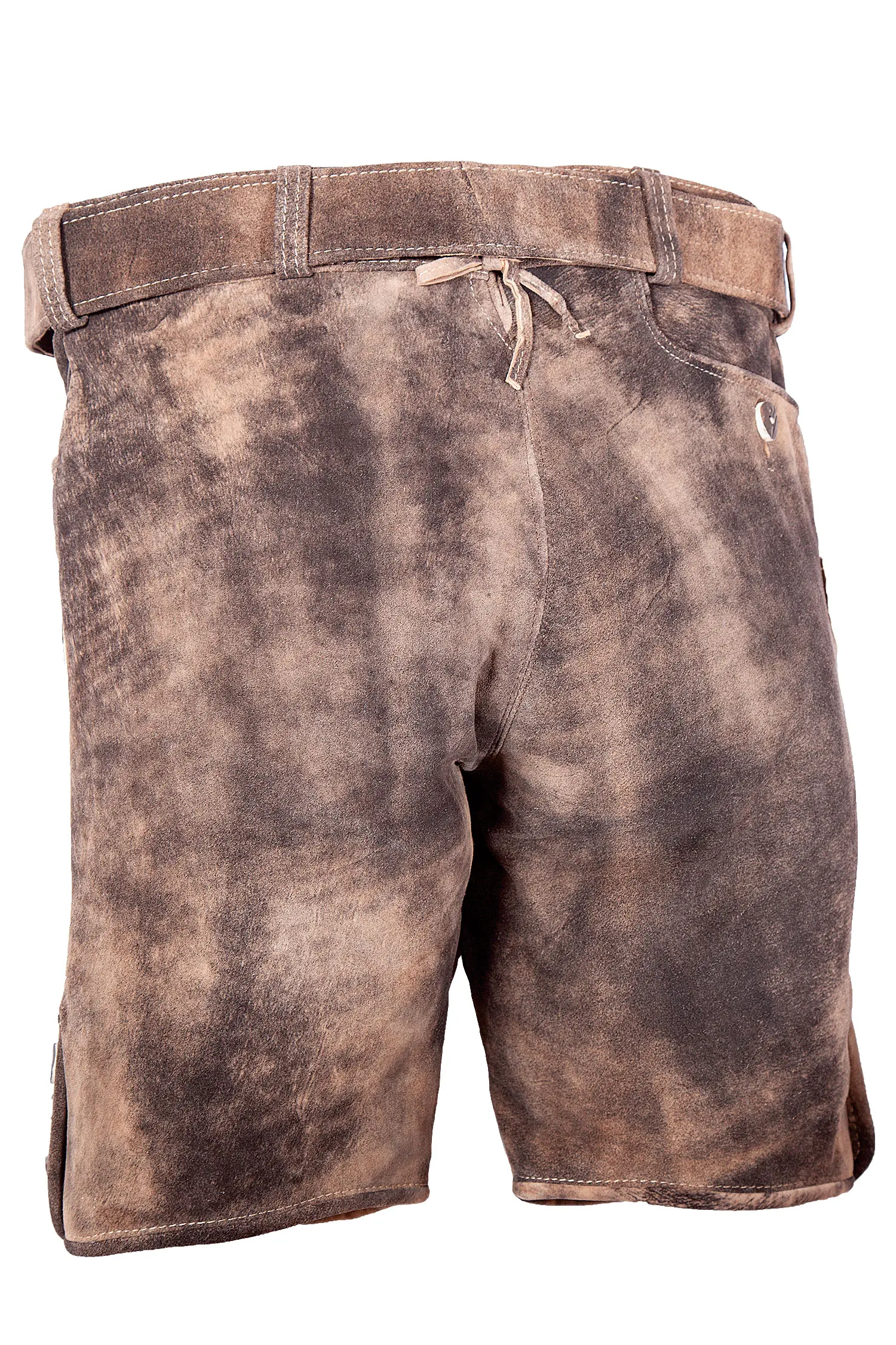 Kurze Wildlederhose in dunklem Trüffelbraun - Rückansicht