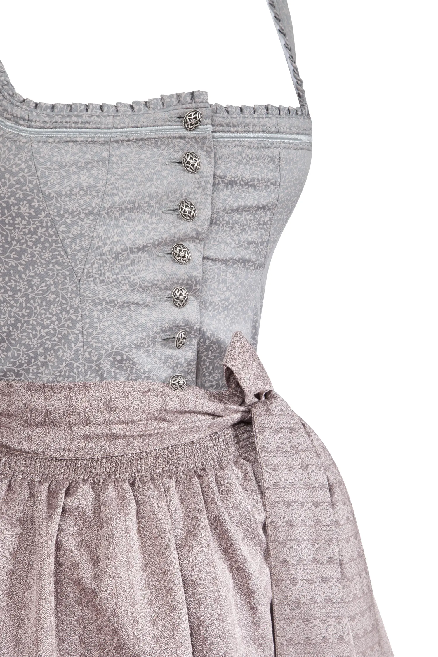 Dirndl in elegantem Grau mit Rosa - Detail Mieder