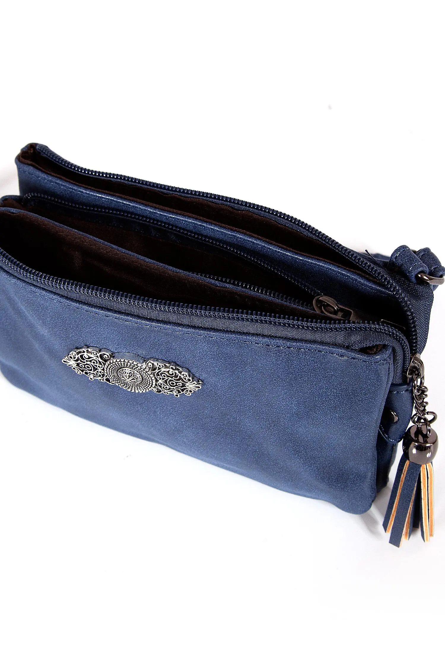 Kleine Trachtentasche in dunkelblau zum umhängen offen