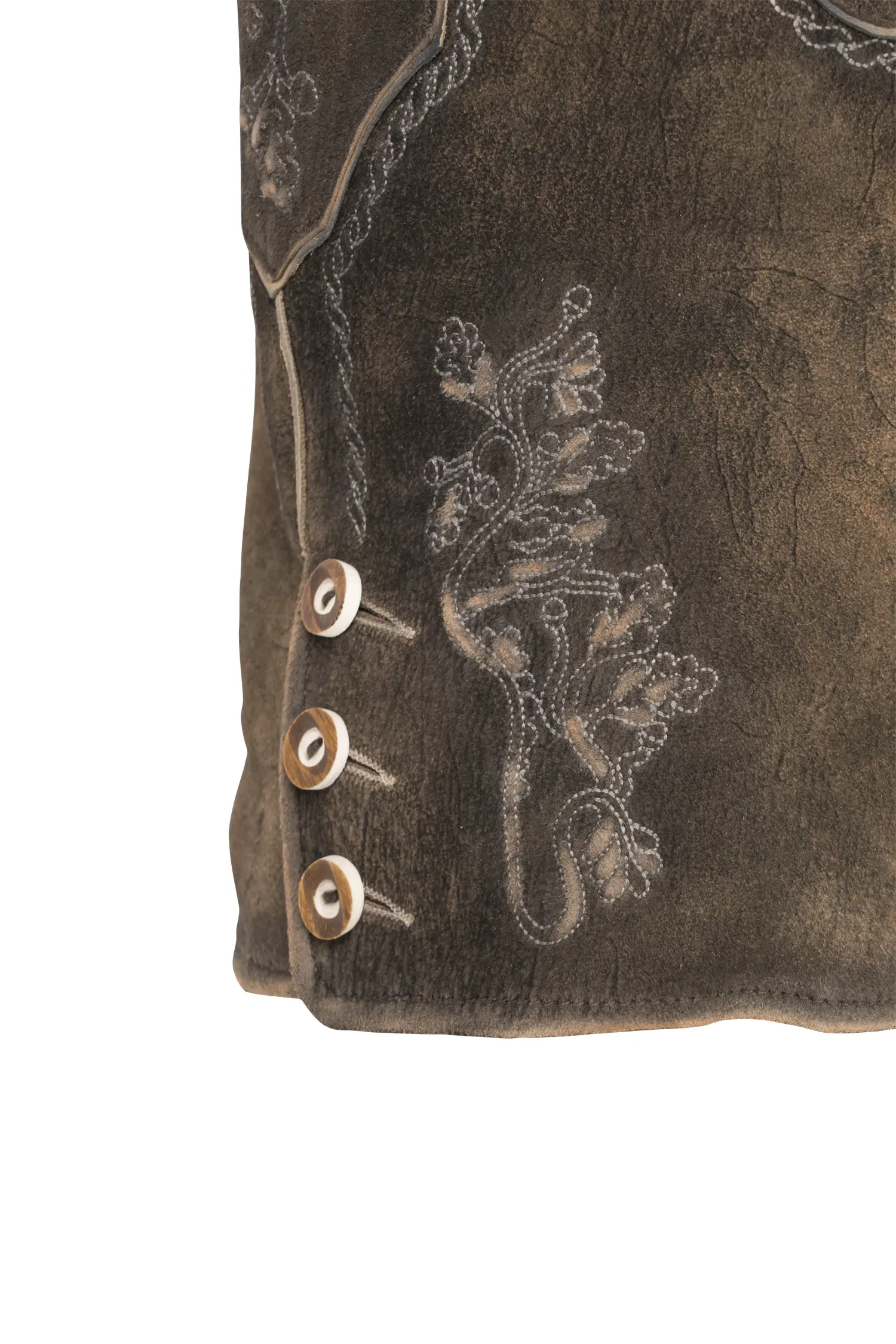 Lederhose Zellersee in Braun Detail Stickerei