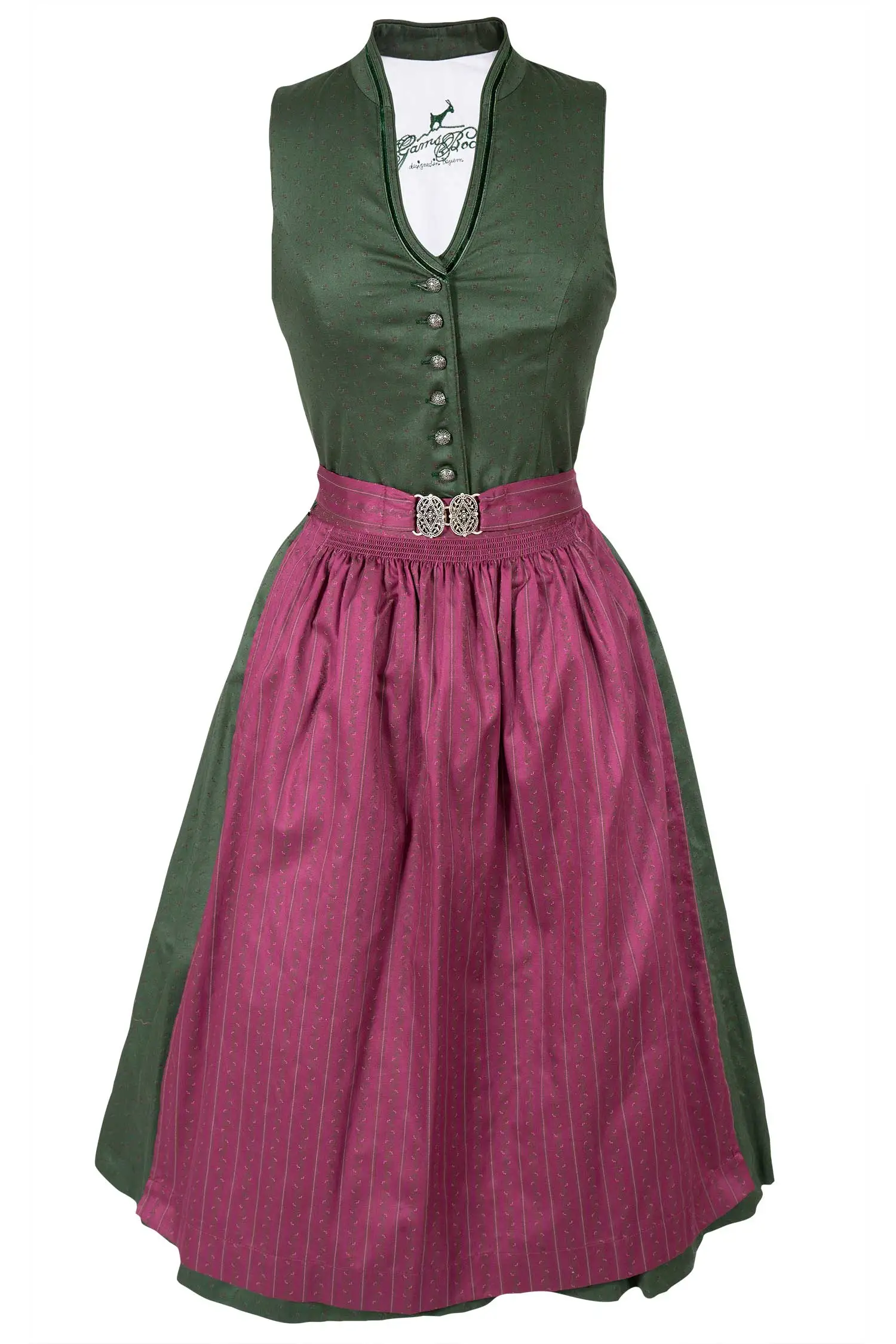 Midi Dirndl hochgeschlossen in dunkelgrün