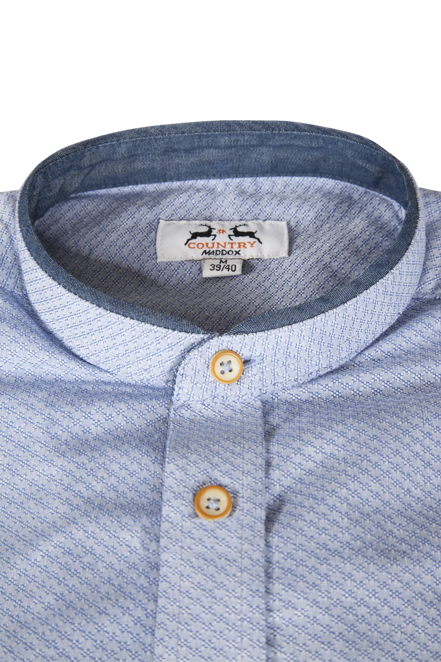 1543-0020-BL5-23-06-a0397 Jacquard Trachtenhemd in blau / dunkelblau - Detail Kragen