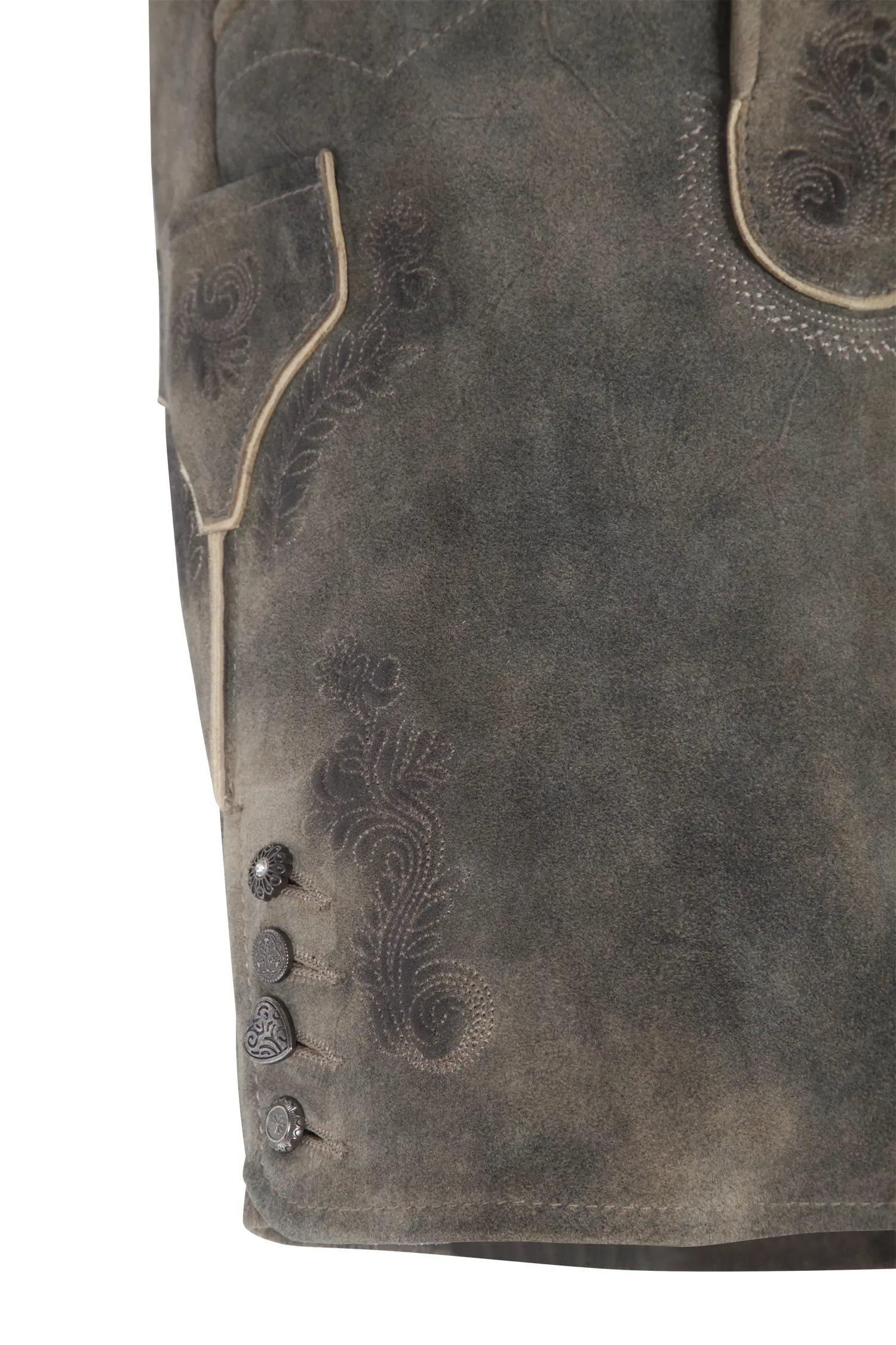 Kurze Lederhose Beka in braun - Detail Bein