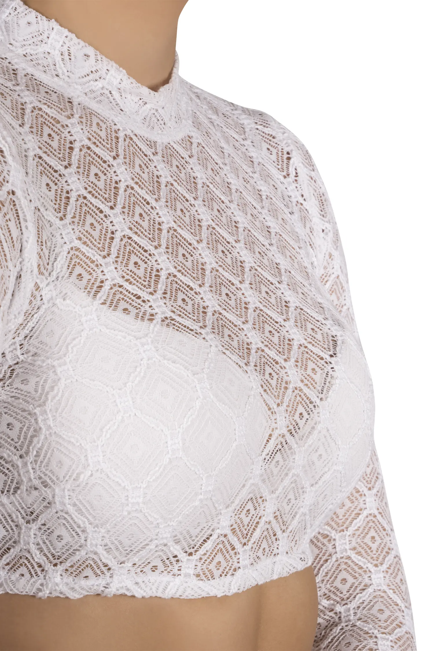 2577-0084-ws2-23-08-1802028 Hochgeschlossene Stretch-Dirndlbluse in weiß - Detail Ausschnitt