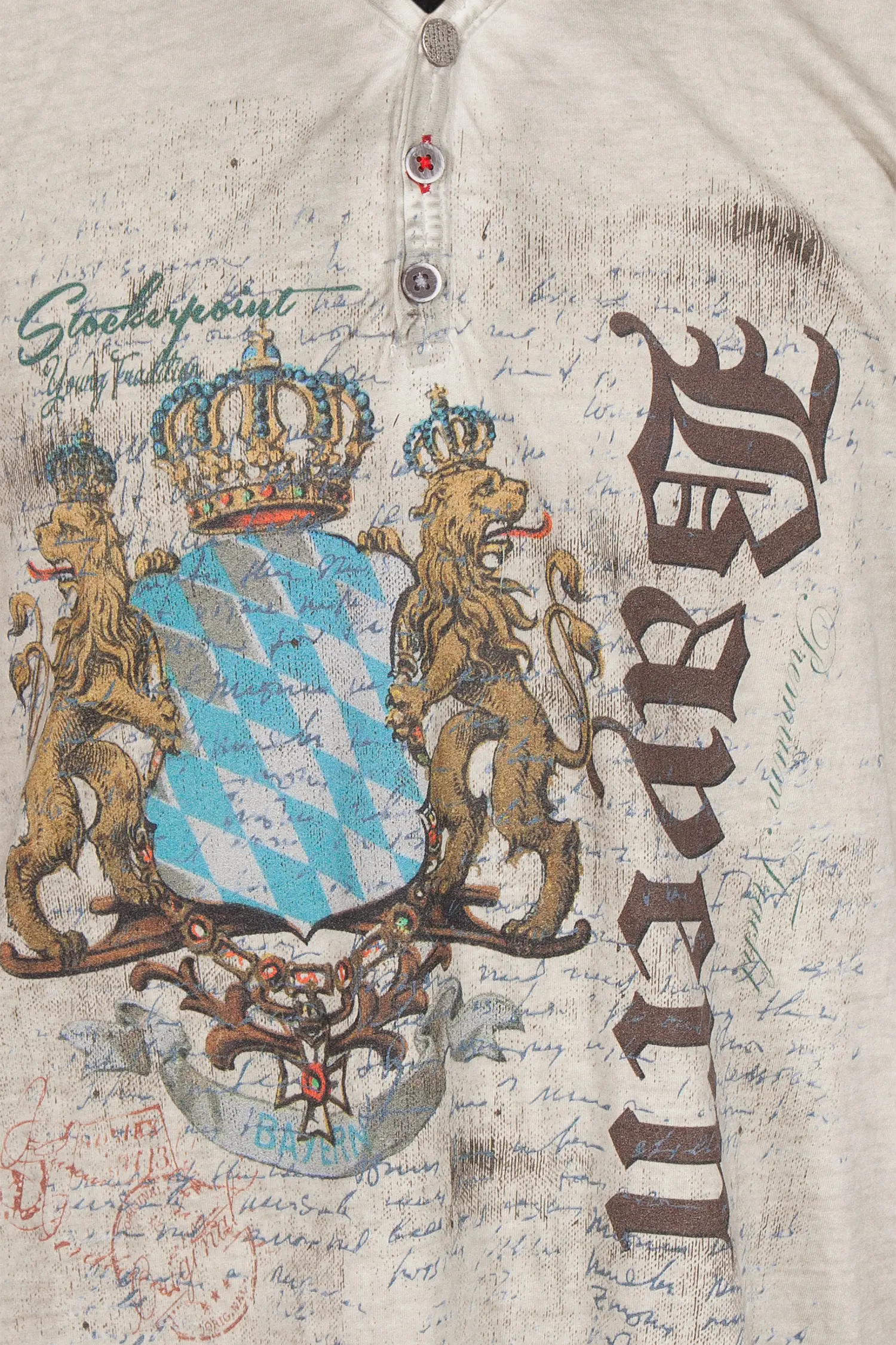 Herren Trachten T-Shirt in grau mit Löwe und Wappen Detail