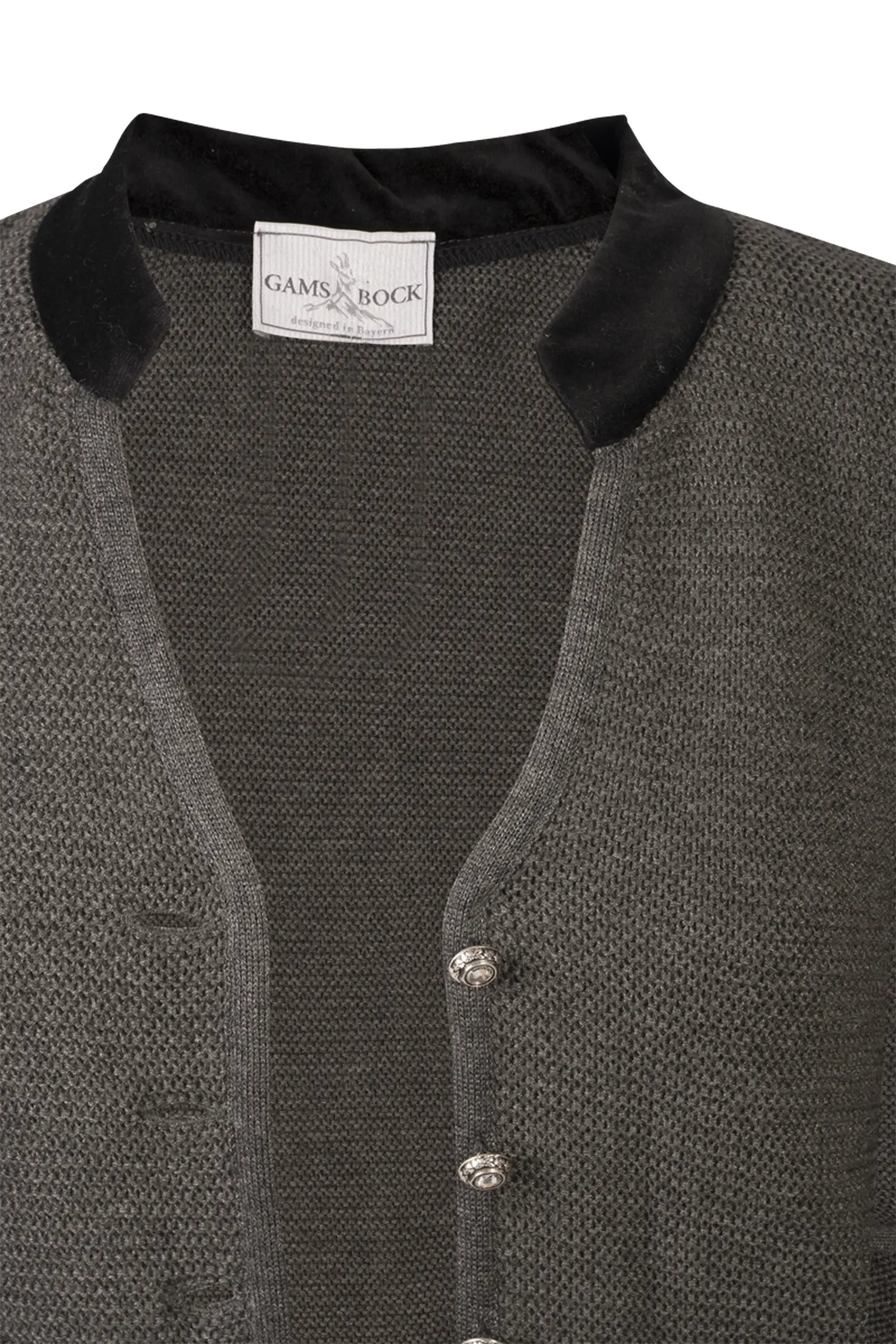 2211-1072-an9-23-08-2802778 Damen Trachten Strickjacke Susanna in anthrazit mit Samtkragen - Detail