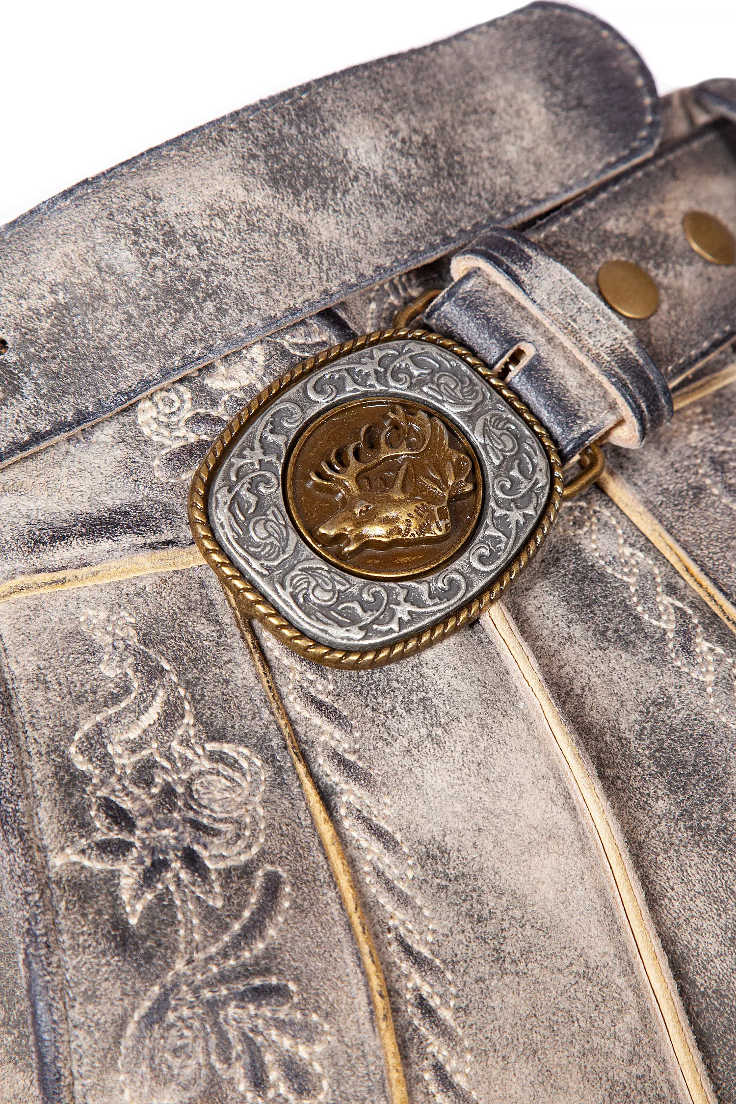 1602-0002-2na-22-06c-0447 Kurze Lederhose Engelbert-Hall in granit mit Gürtel detail