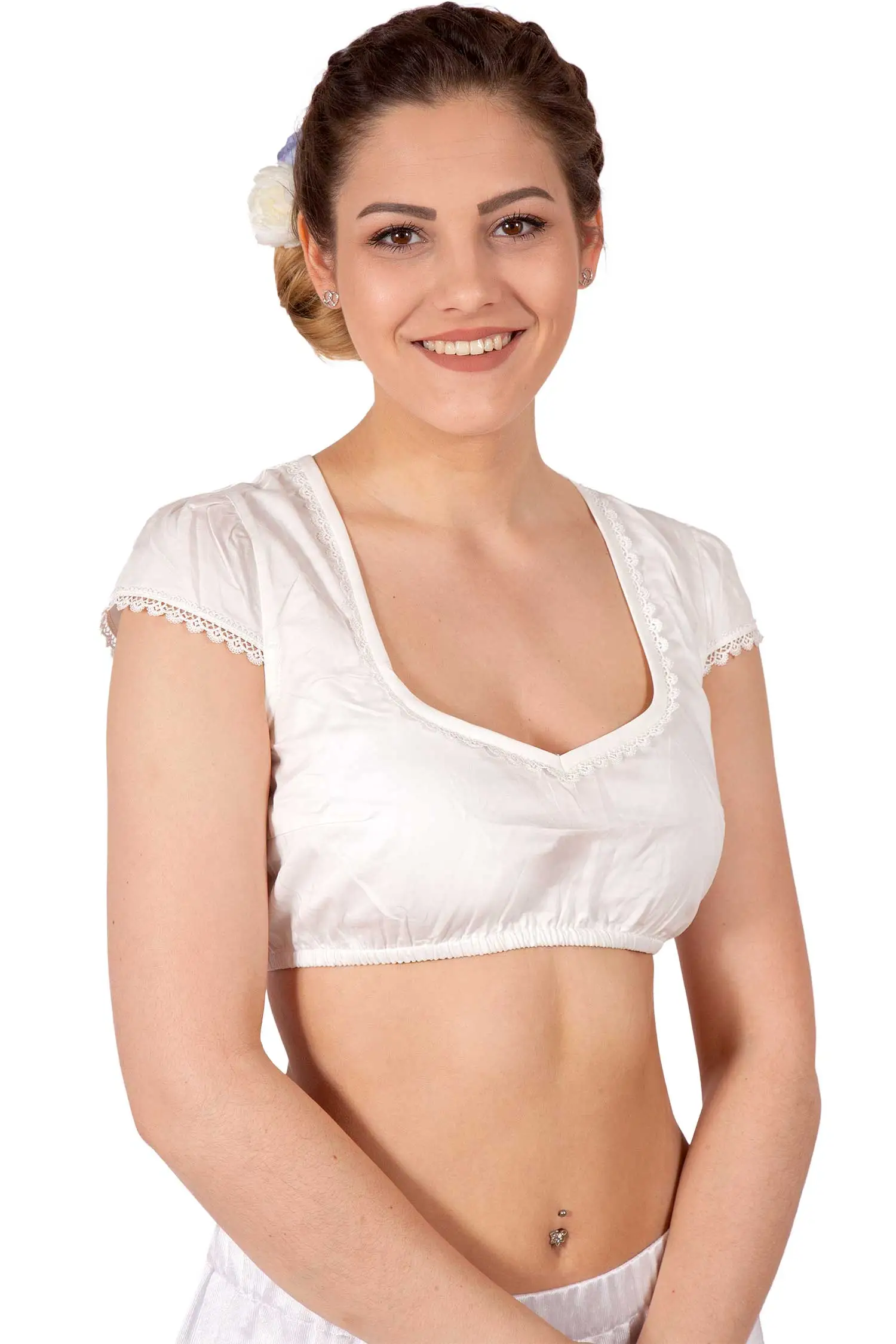 Dirndlbluse glatt in creme mit Flügelärmel