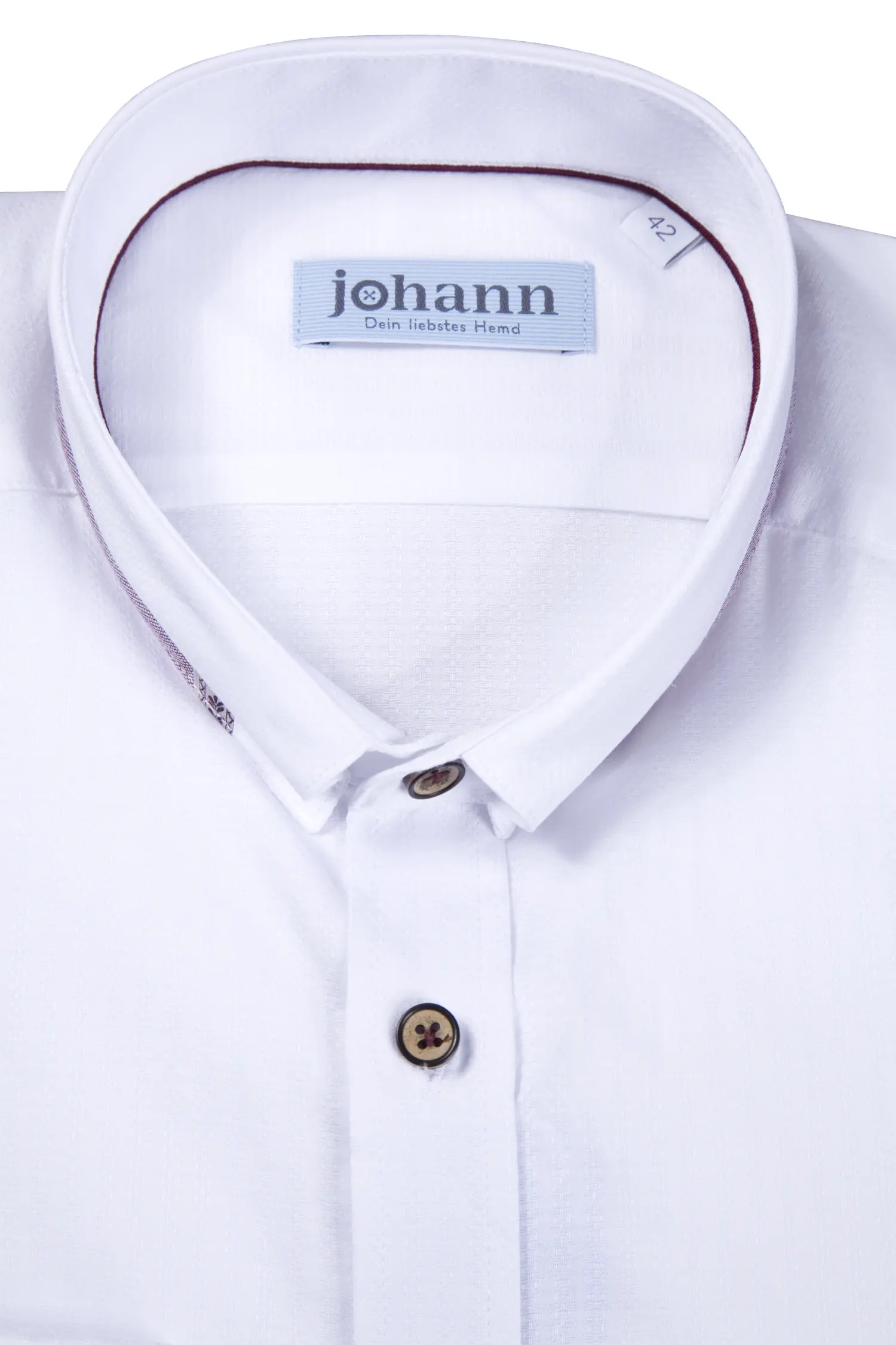 Oxford Trachtenhemd weiß / bordeaux - Detail Kragen