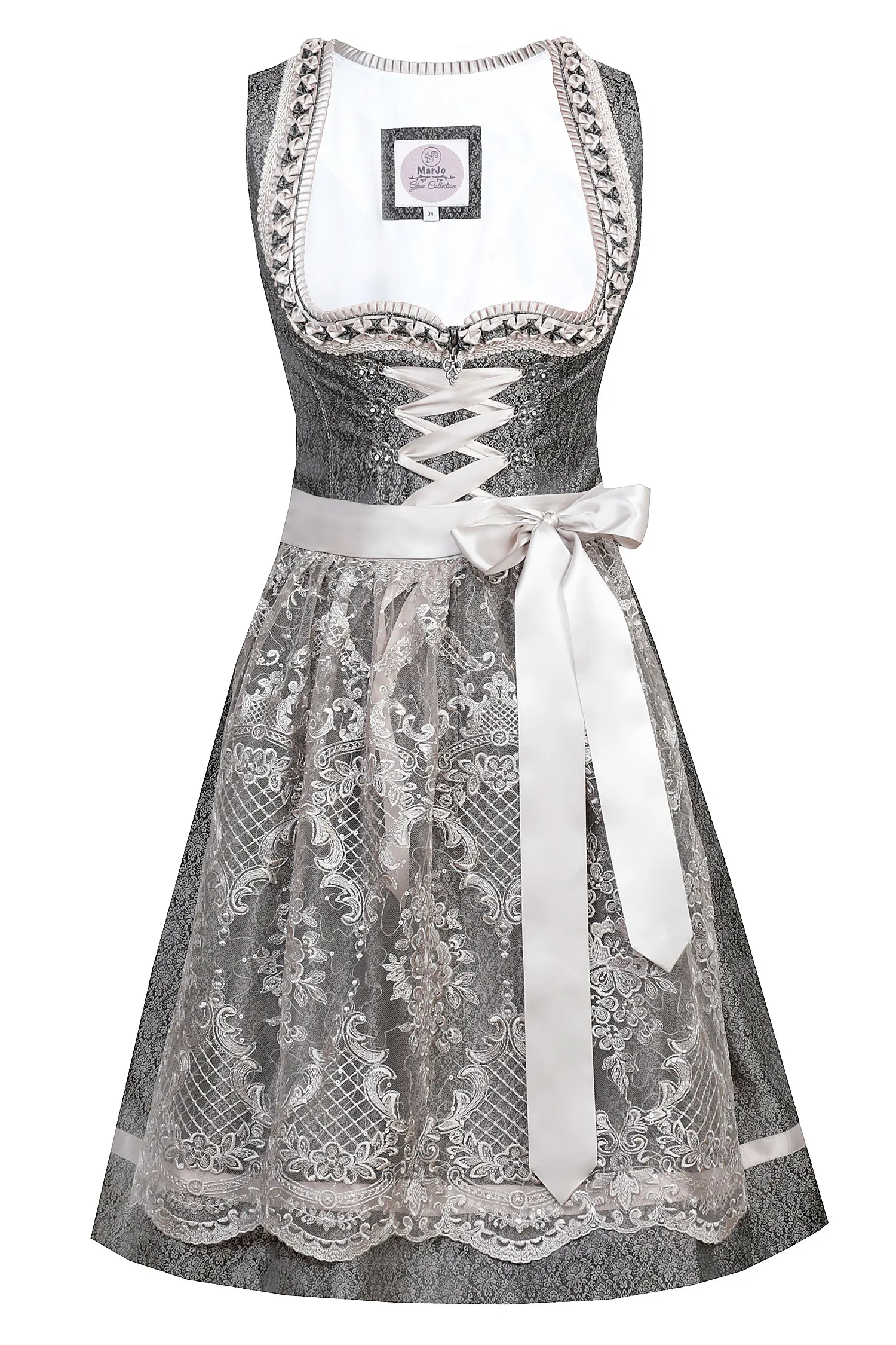 Dirndl Benita in anthrazit / taupe mit Glitzerschürze 60 cm