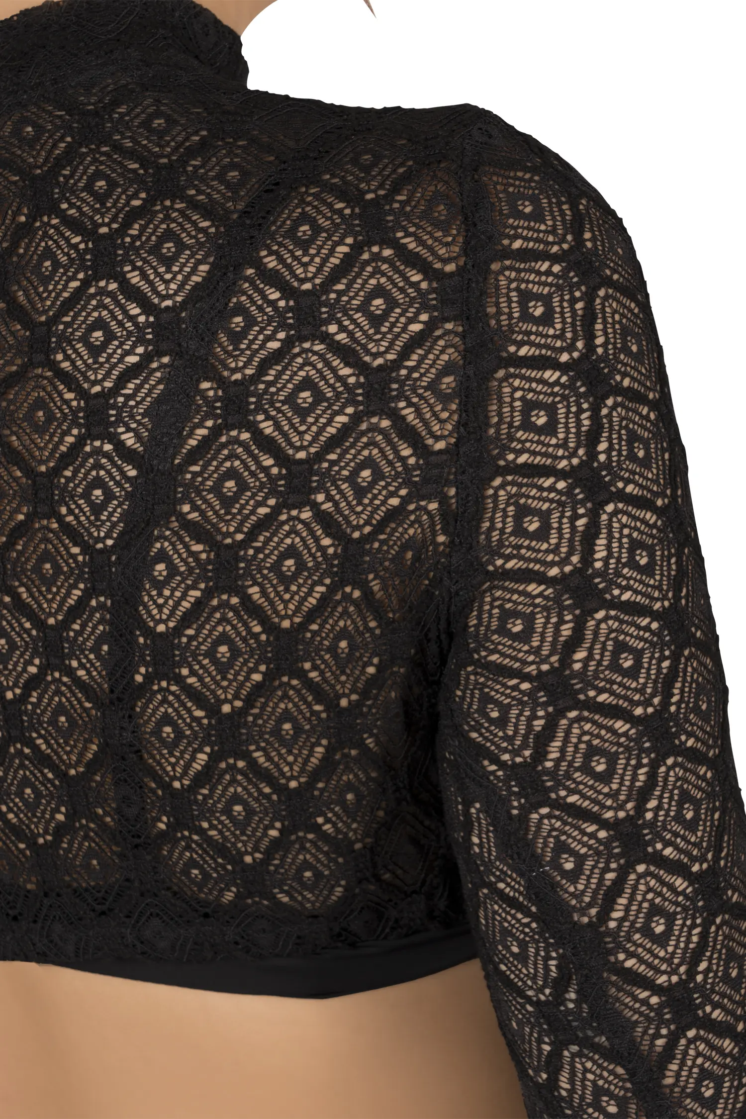 Hochgeschlossene Stretch-Dirndlbluse in schwarz - Detail Ärmel