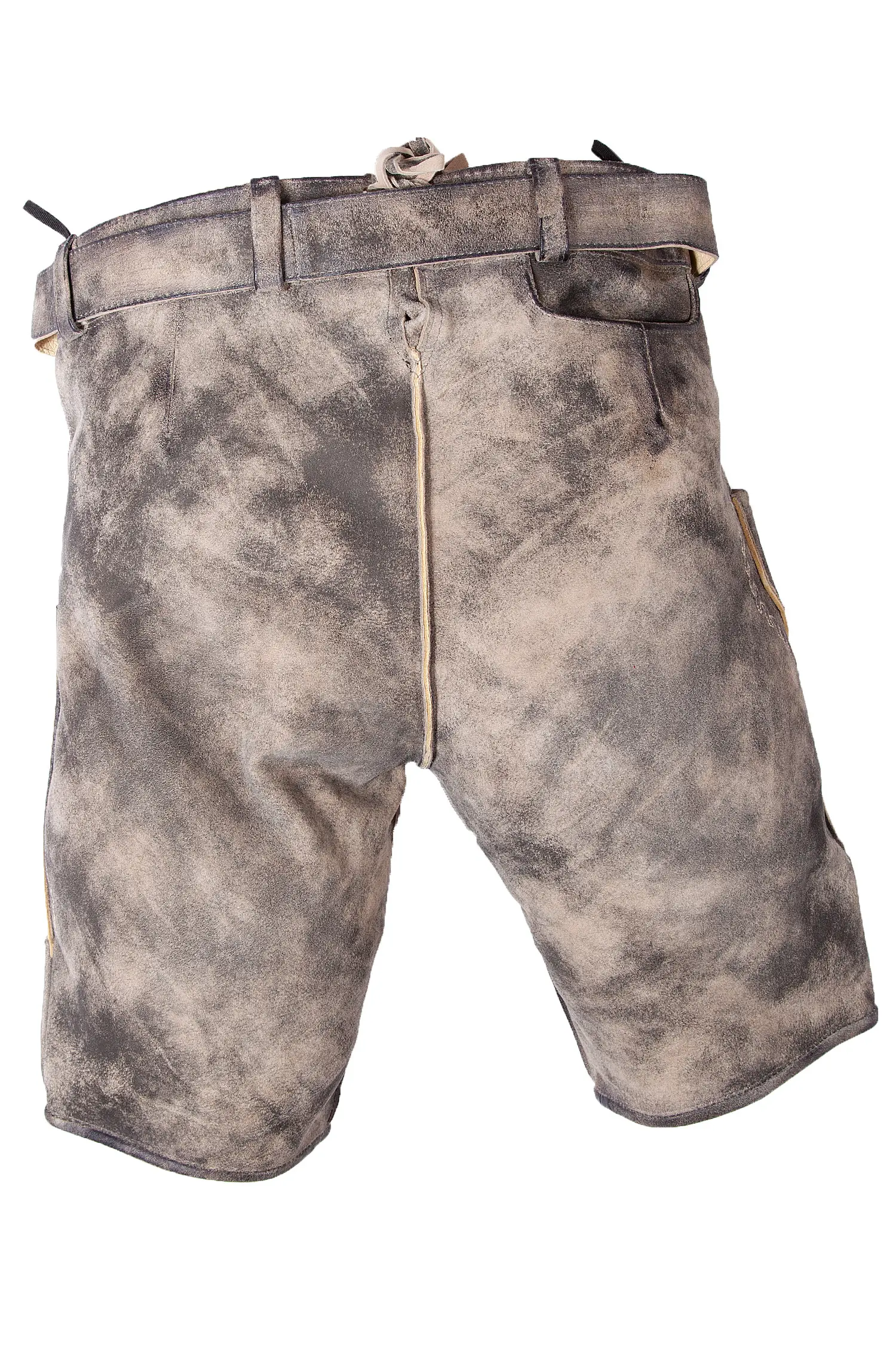1602-0002-2na-22-06c-0450 Kurze Lederhose Engelbert-Hall in granit mit Gürtel hinten