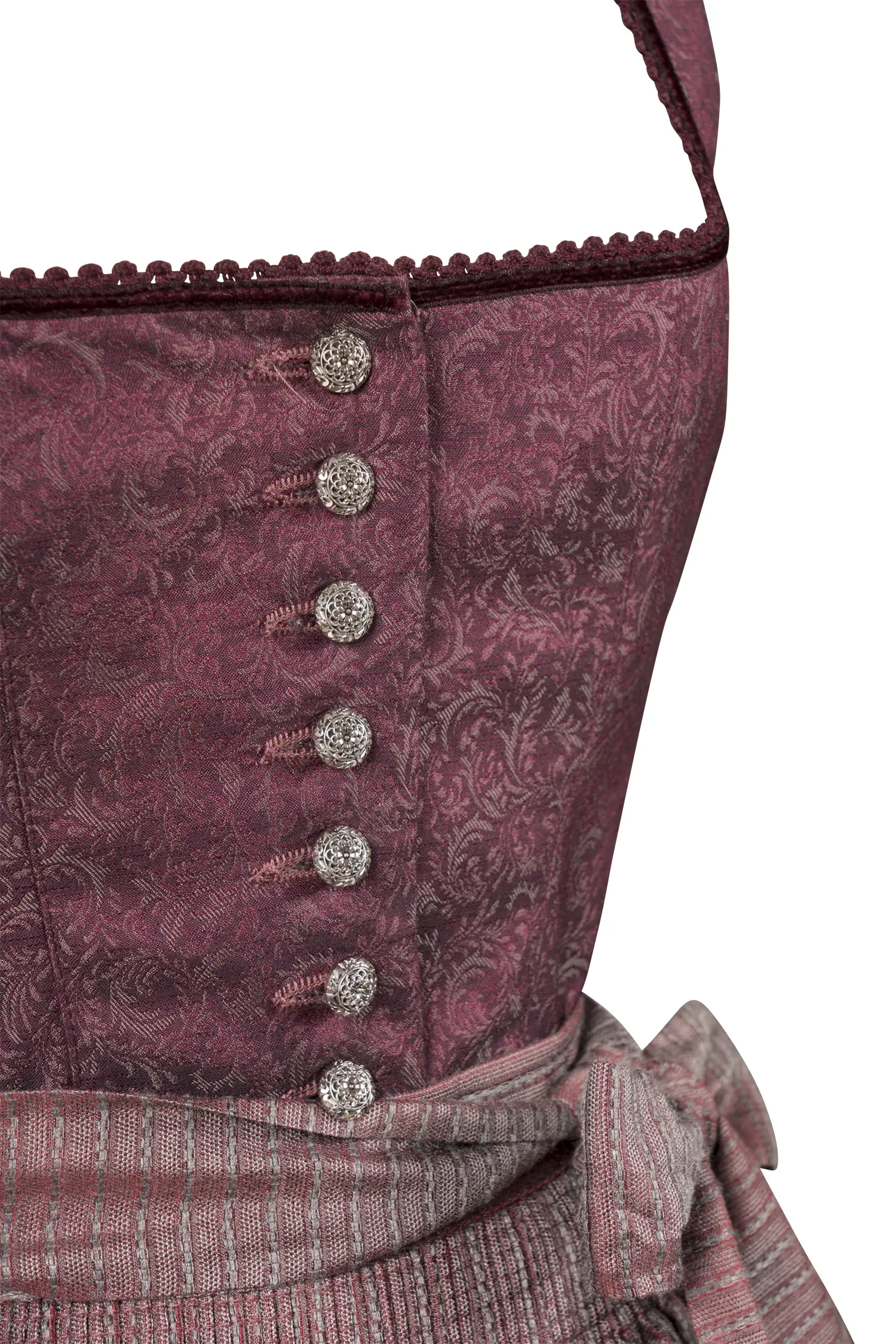 Exclusives Dirndl in bordeaux - Detail Mieder