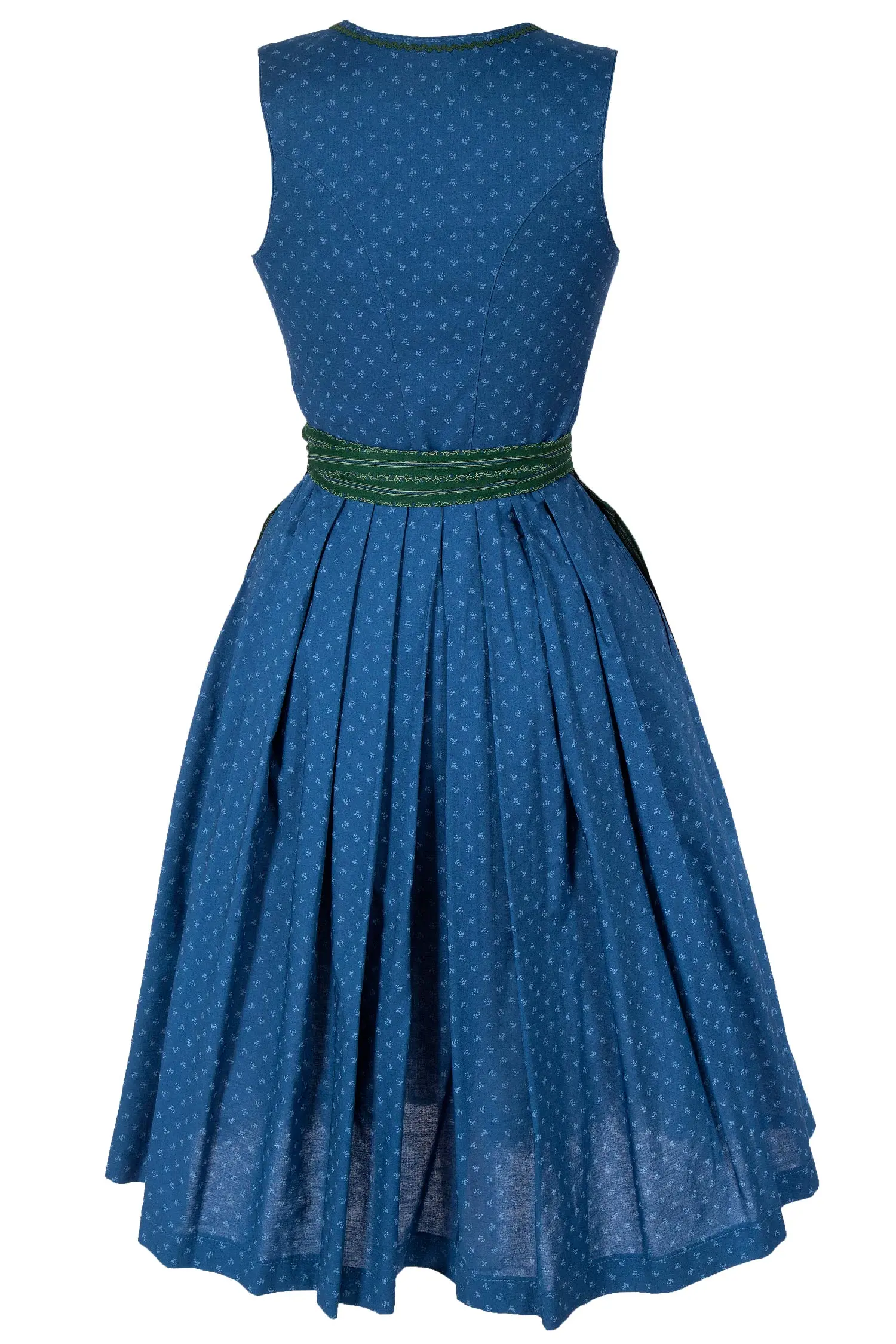 Midi Dirndl aus Baumwolle in blau und dunkelgrün hinten