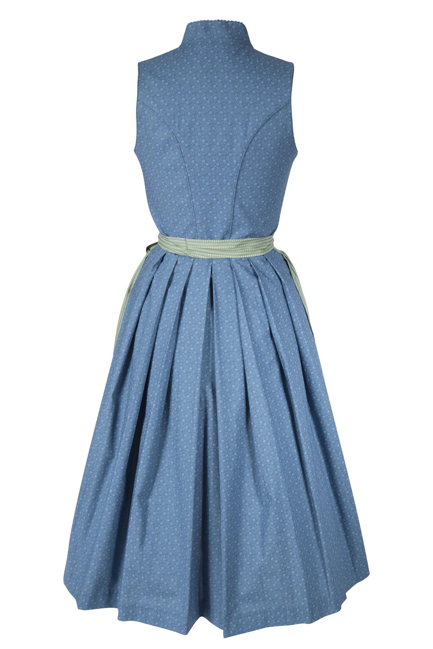 Dirndl Leila in blau / salbei mit Schneewittchenkragen - Rückansicht