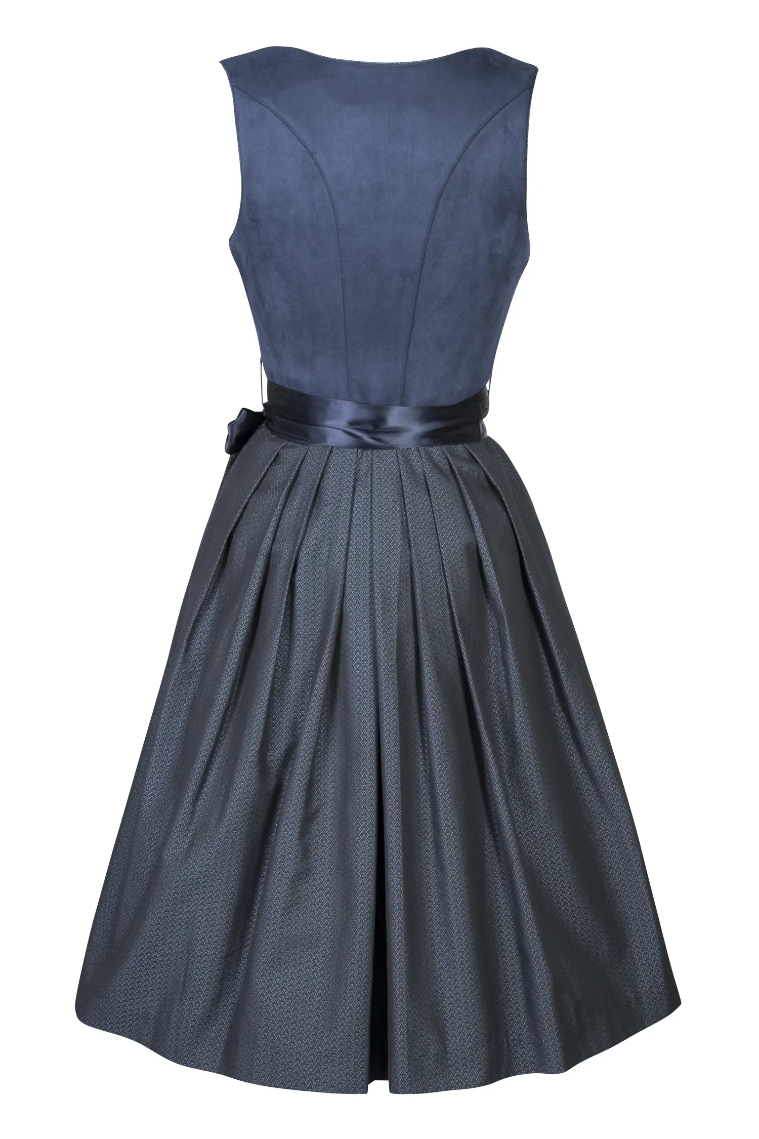 Dirndl Isa in dunkelblau mit Netzschürze - Rückansicht