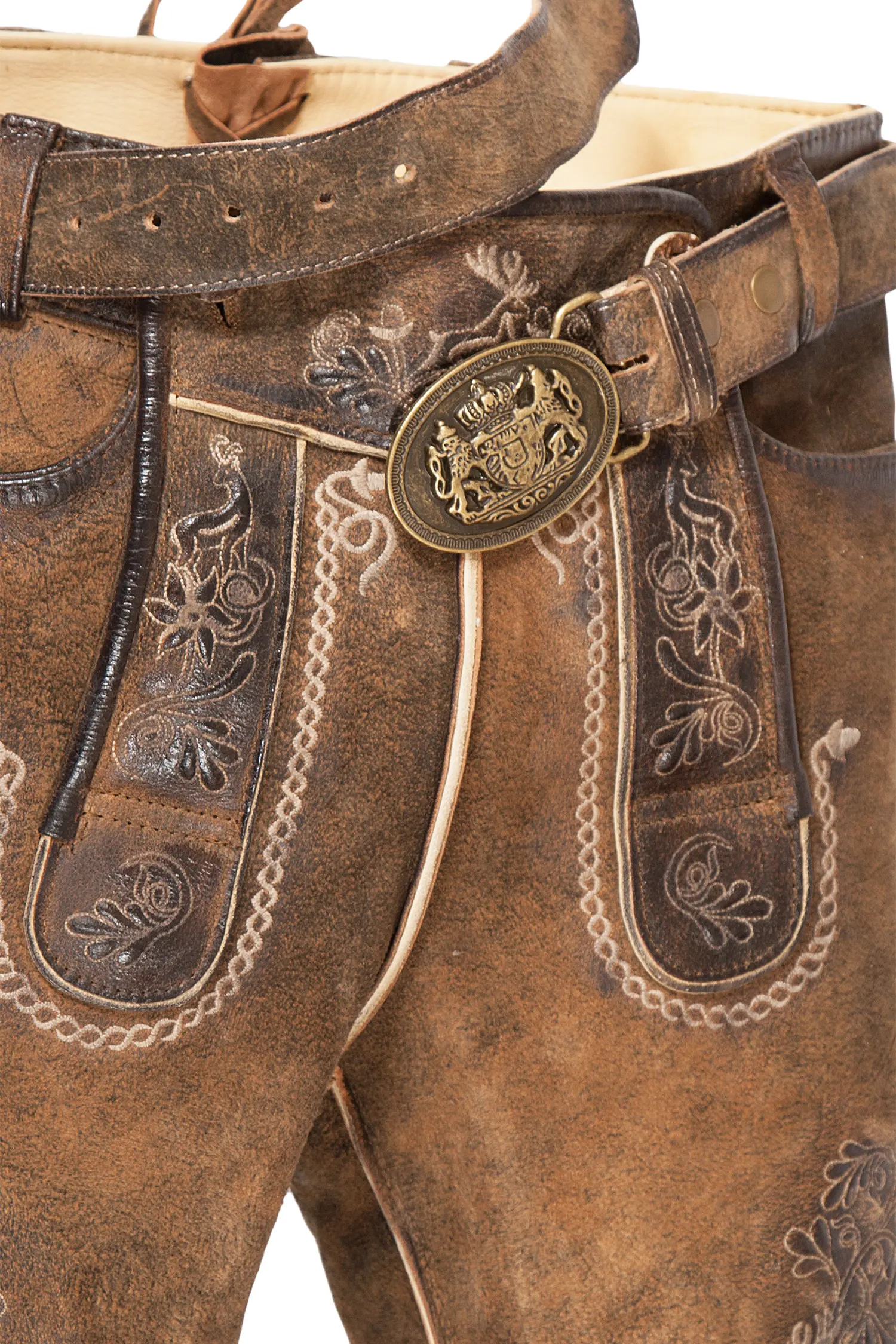 Kurze Herren Trachten Lederhose braun kurz Latz