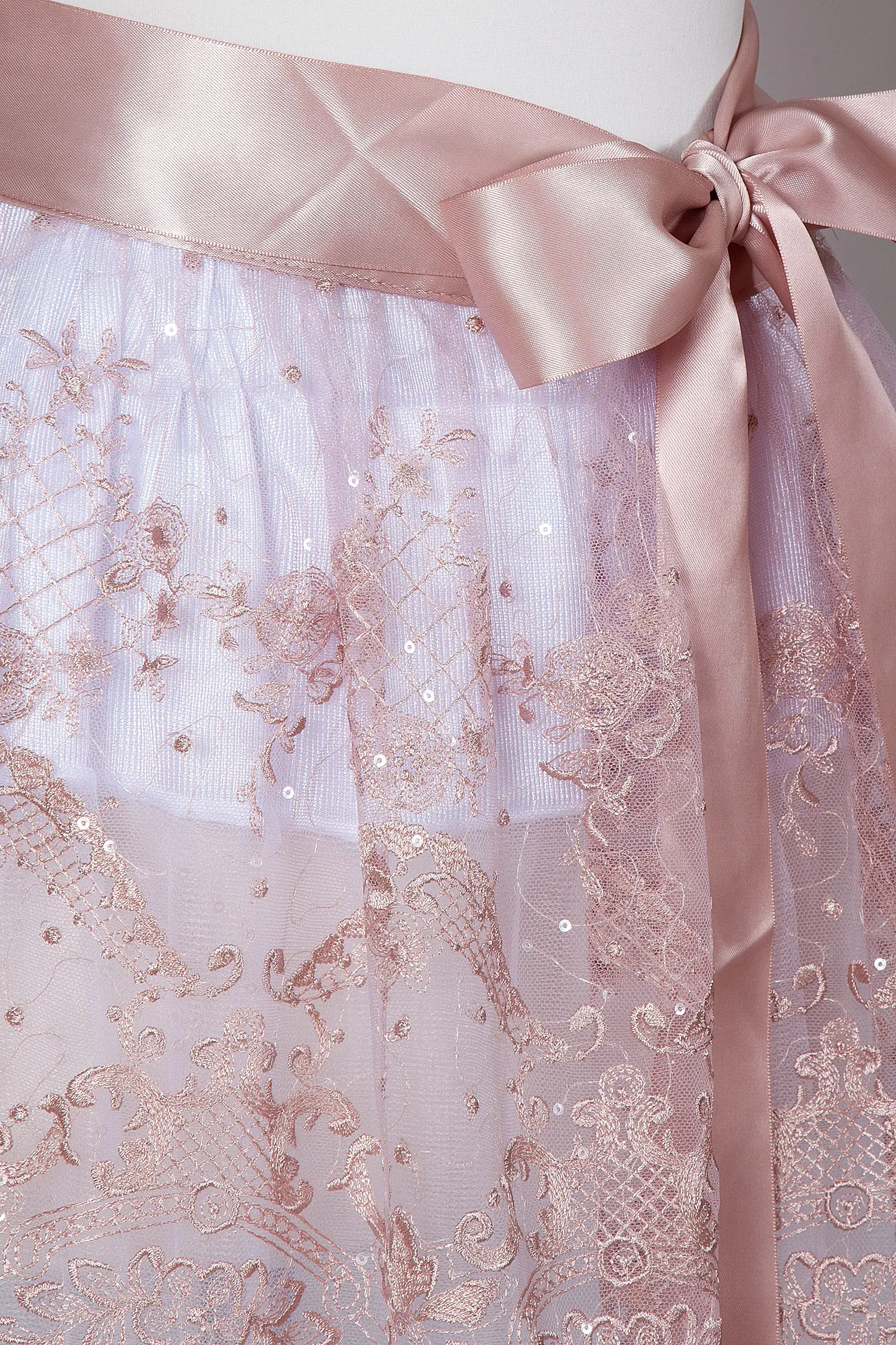 Dirndlschürze Benita aus Spitze in rose 65 cm - Detail Schürzenband