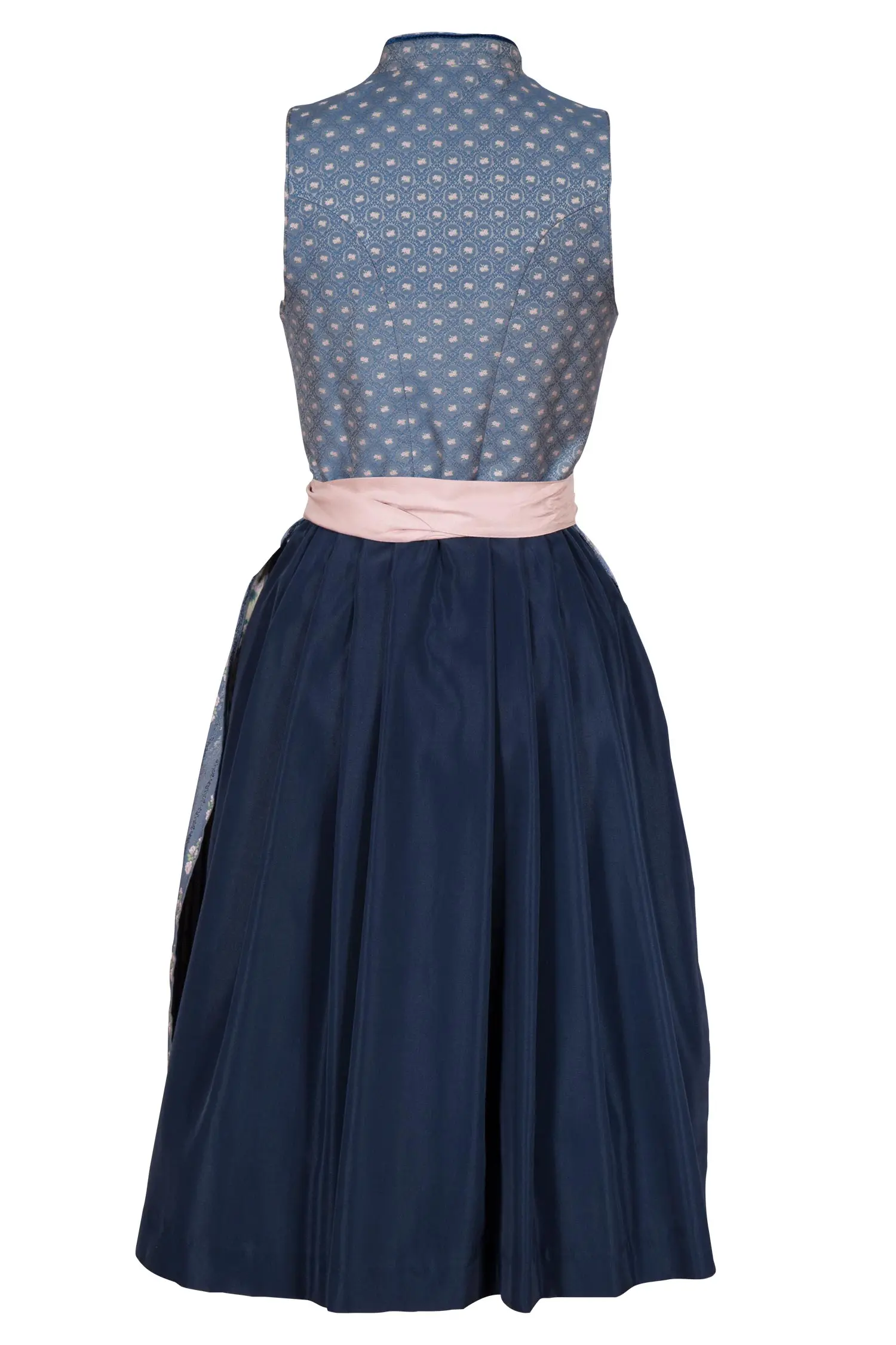 Midi Dirndl Viktoria blau rosa hochgeschlossen hinten