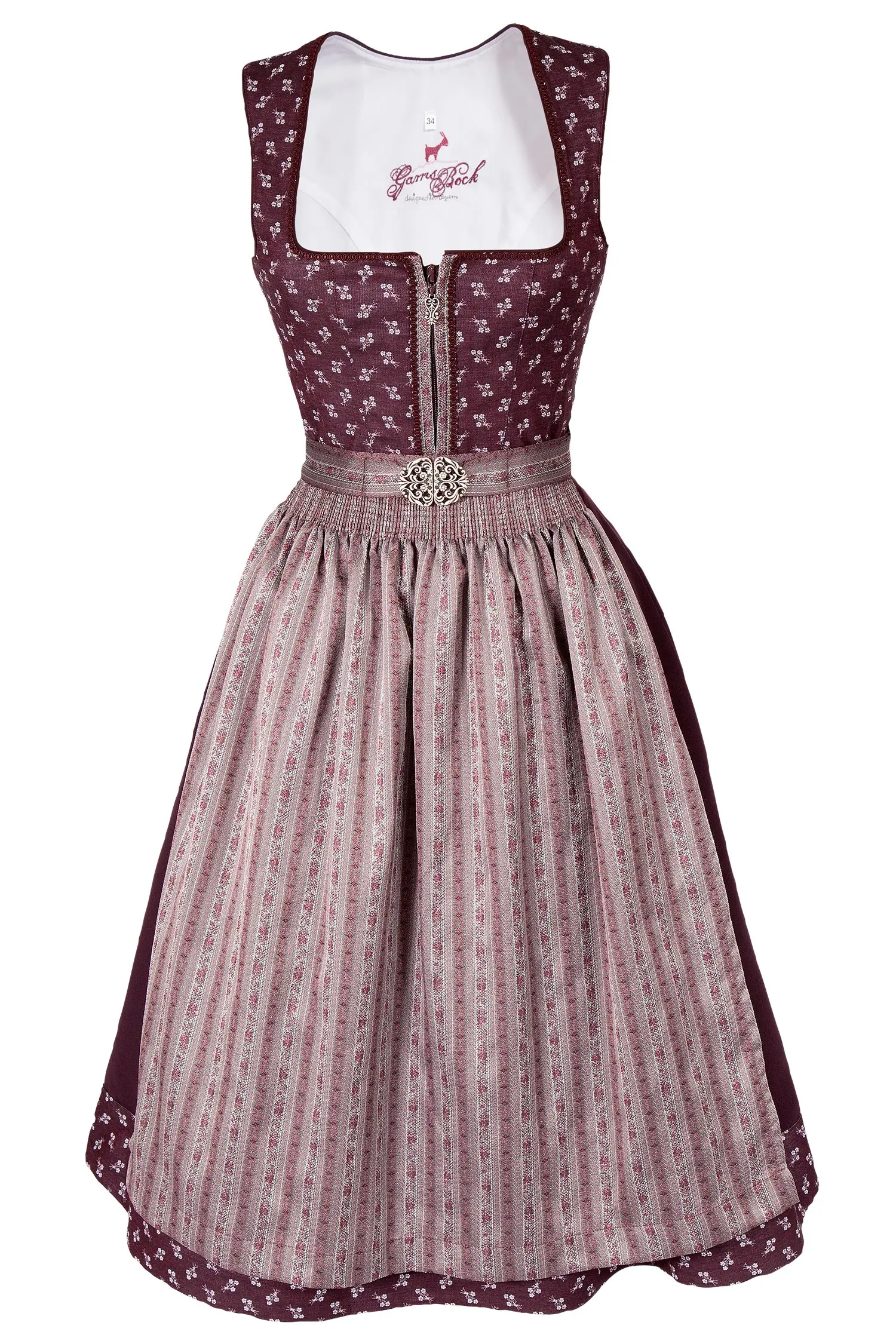 Midi Dirndl in burgund mit Reißverschluss