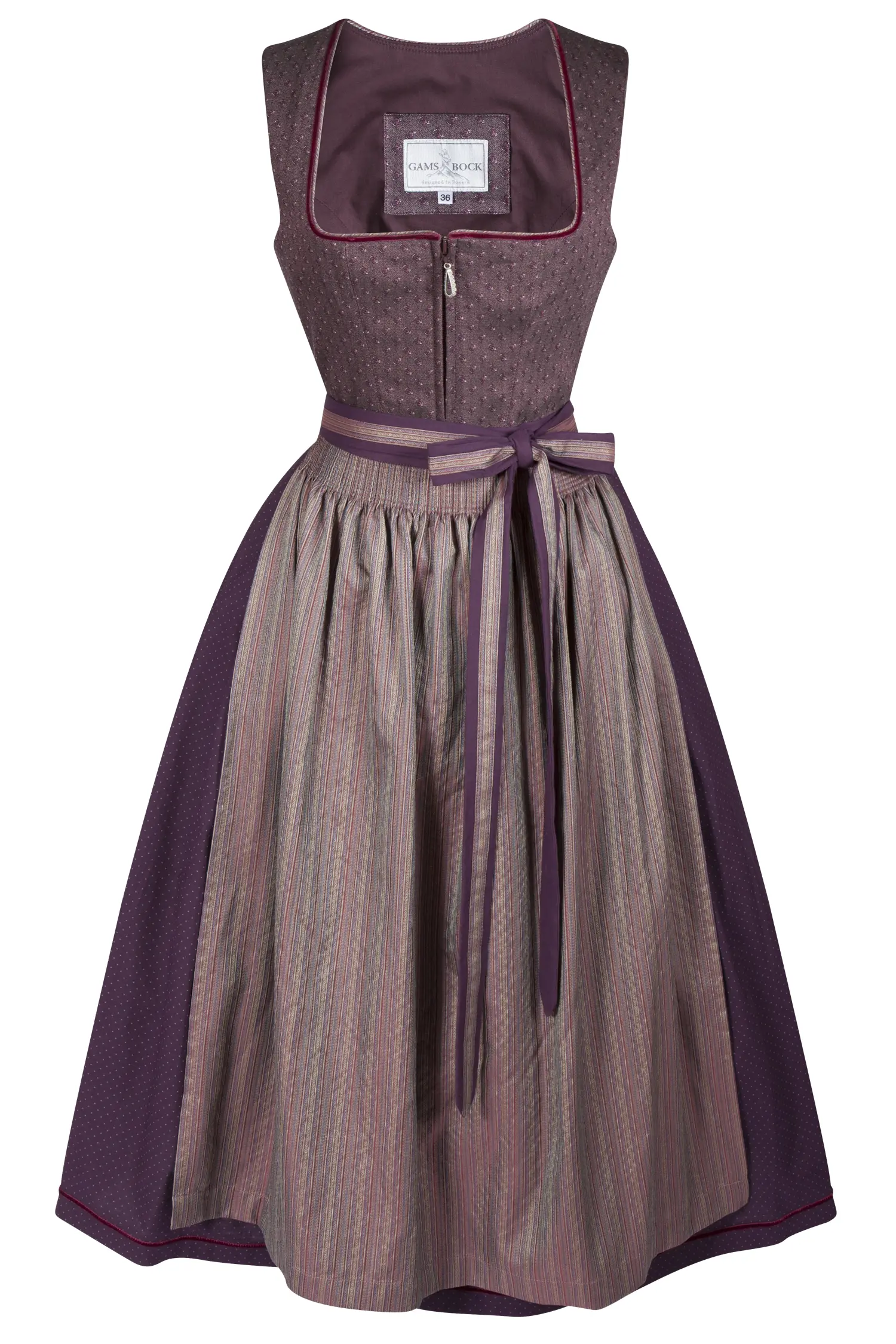 3043-0145-RT8-23-06-a0264 Stretchdirndl in bordeaux mit Schimmer-Schürze