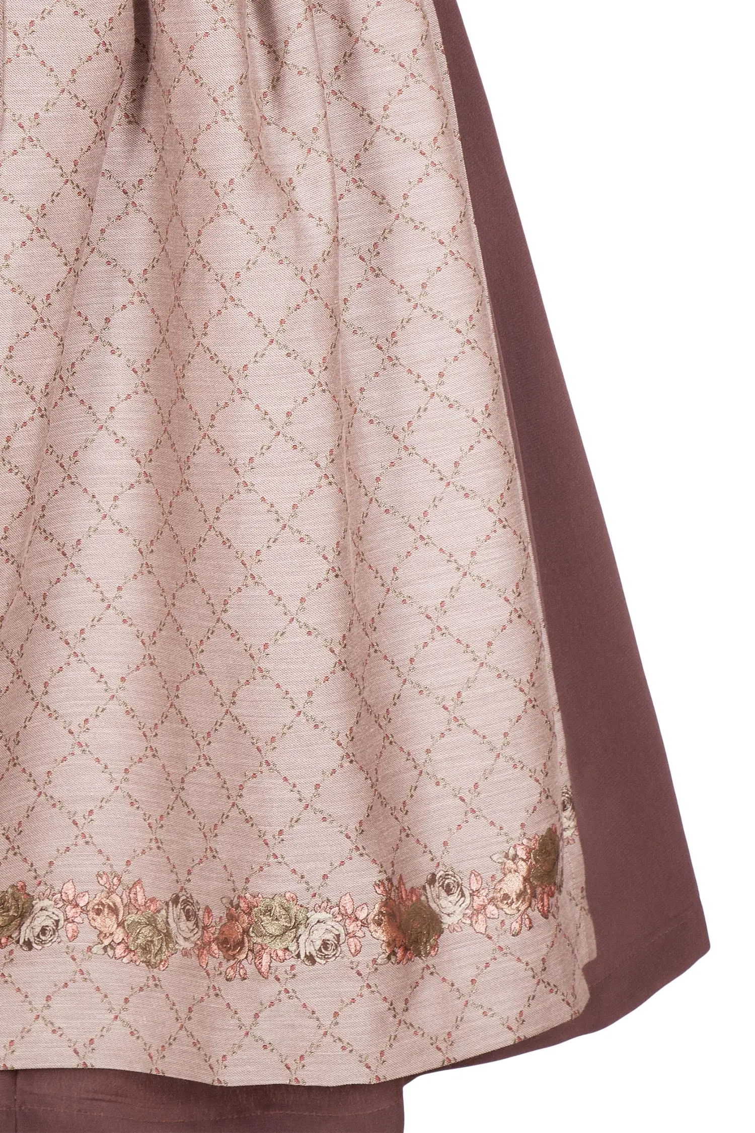 Midi Dirndl in aubergine und taupe Schürze