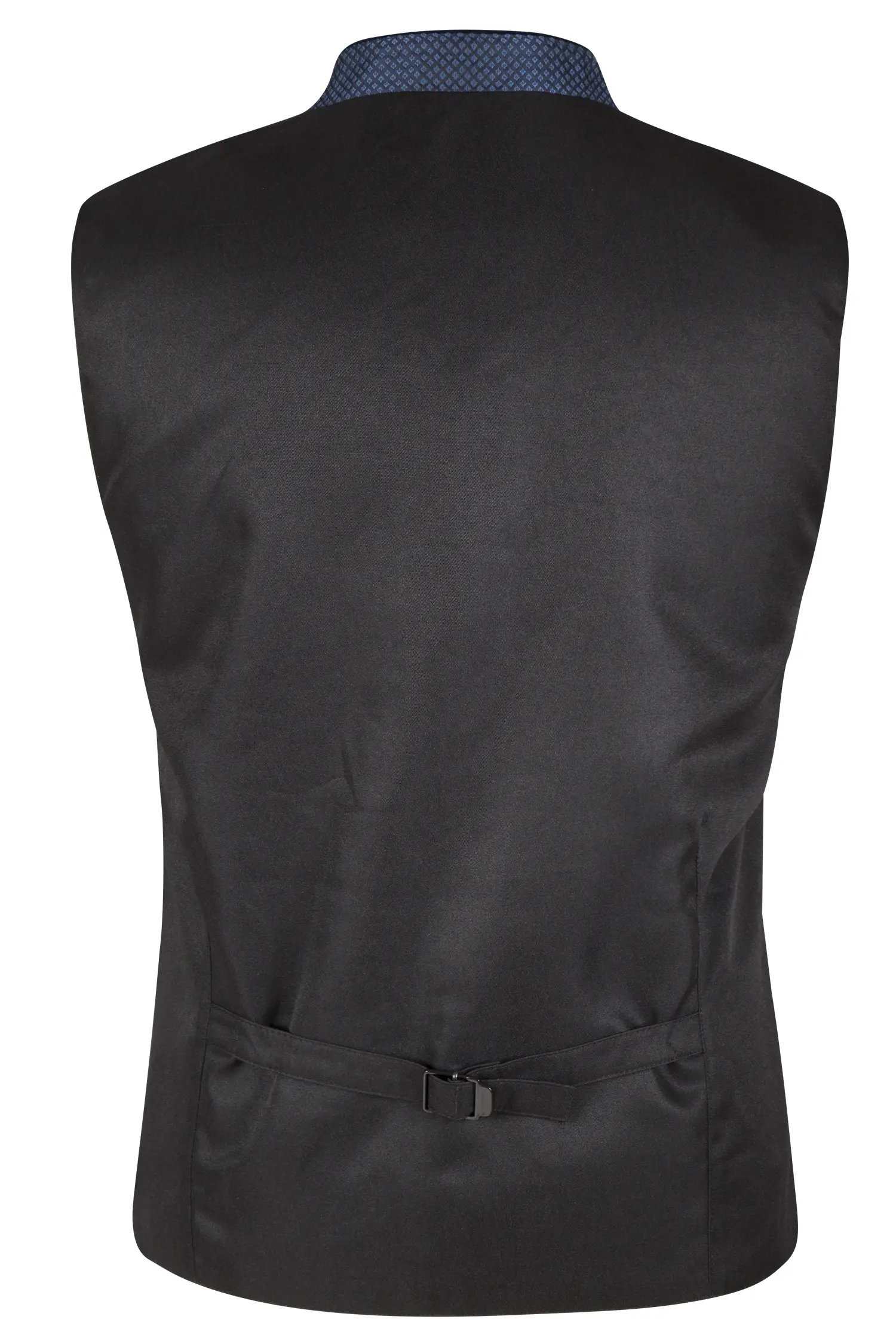 1345-0153-BL623-05-b6490 Trachtenweste in blau mit Samtkragen - Rückansicht