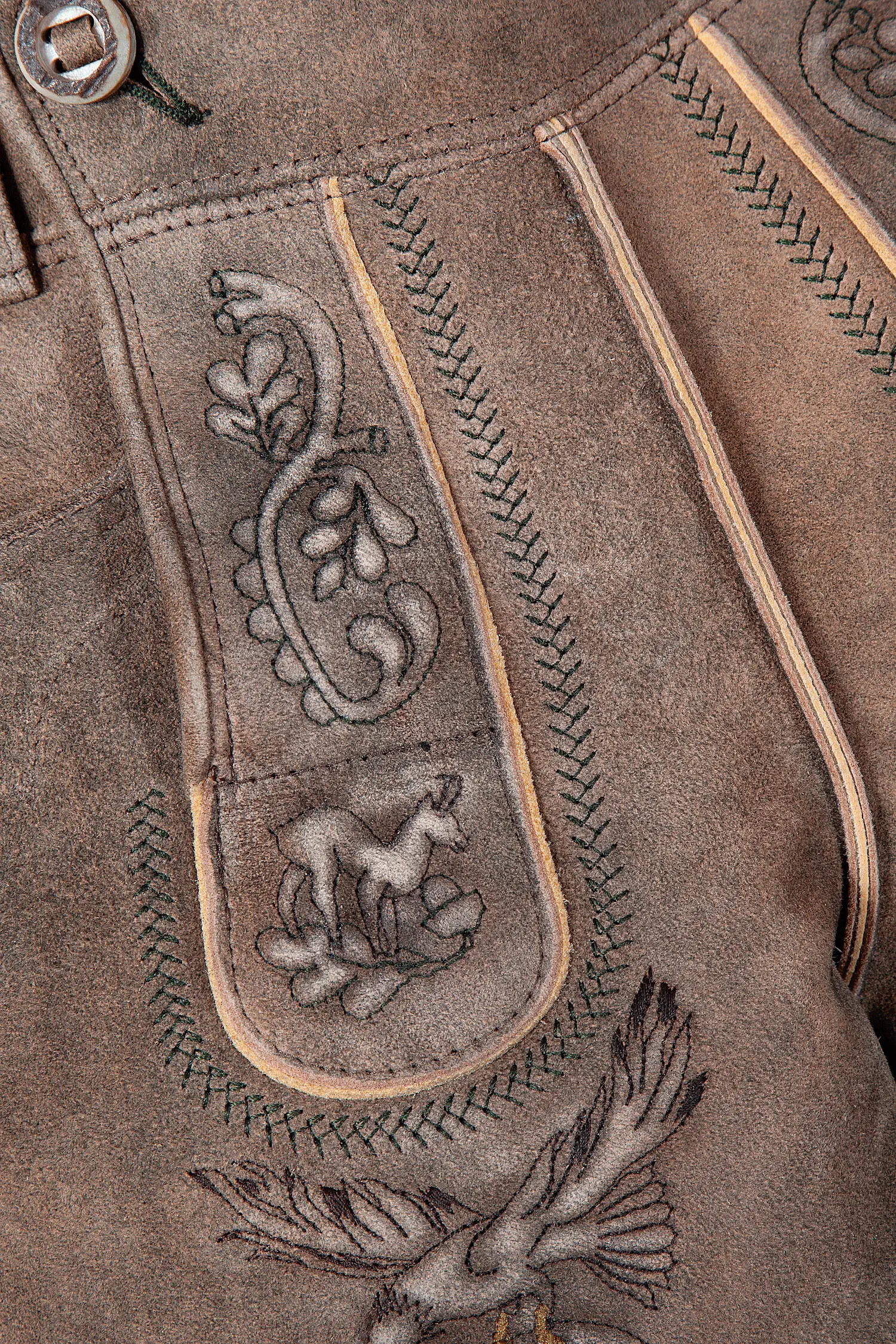 Kurze Lederhose Hohenwerfen in inka von Meindl - Detail Latz