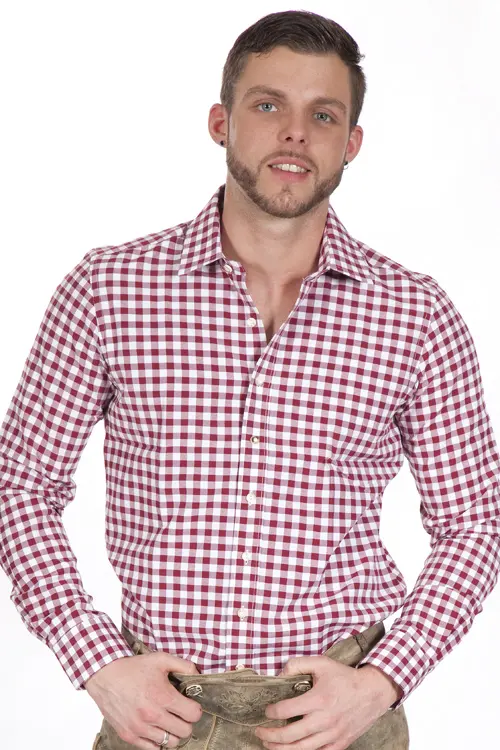 Trachtenhemd karo bordeaux kariert slim 3