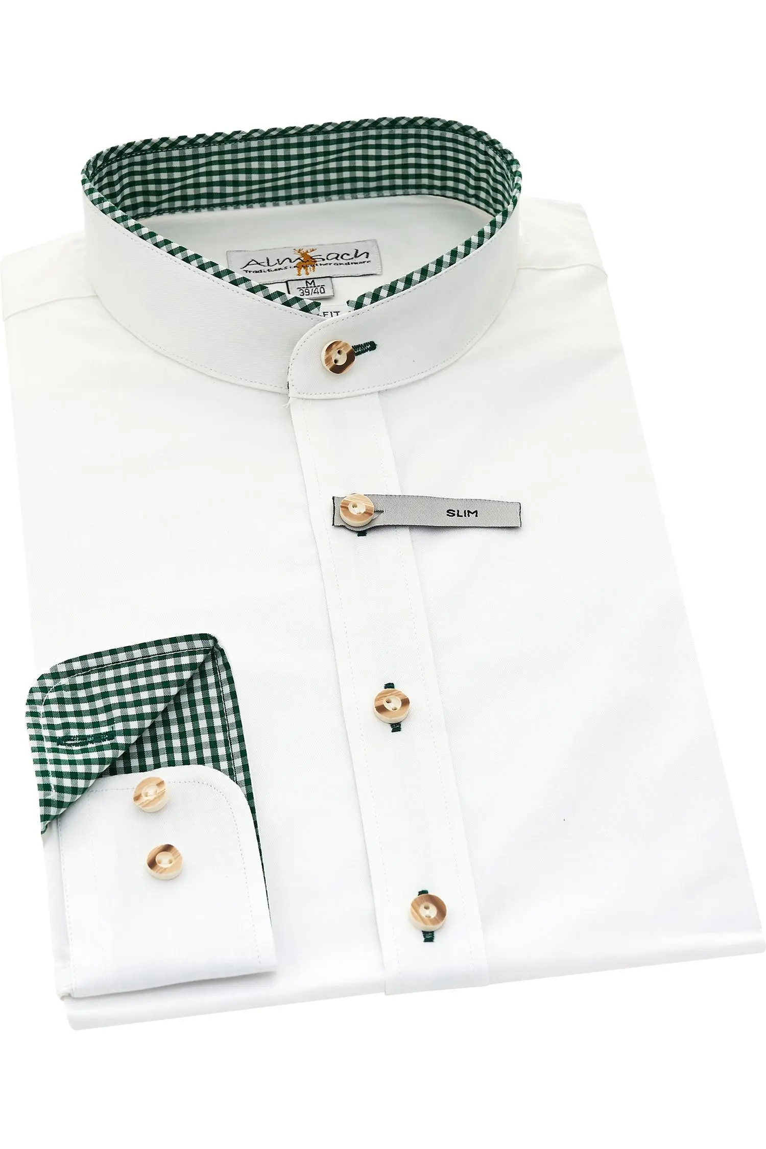 Almsach Hemd in Weiß mit Grünen Applikationen