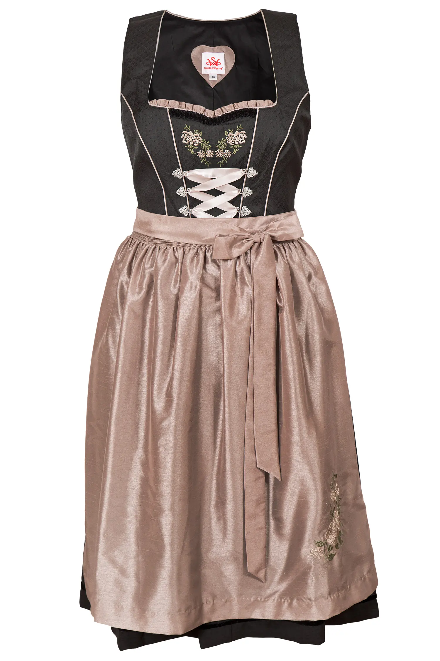 Midi Dirndl Curvy in schwarz mit taupe 