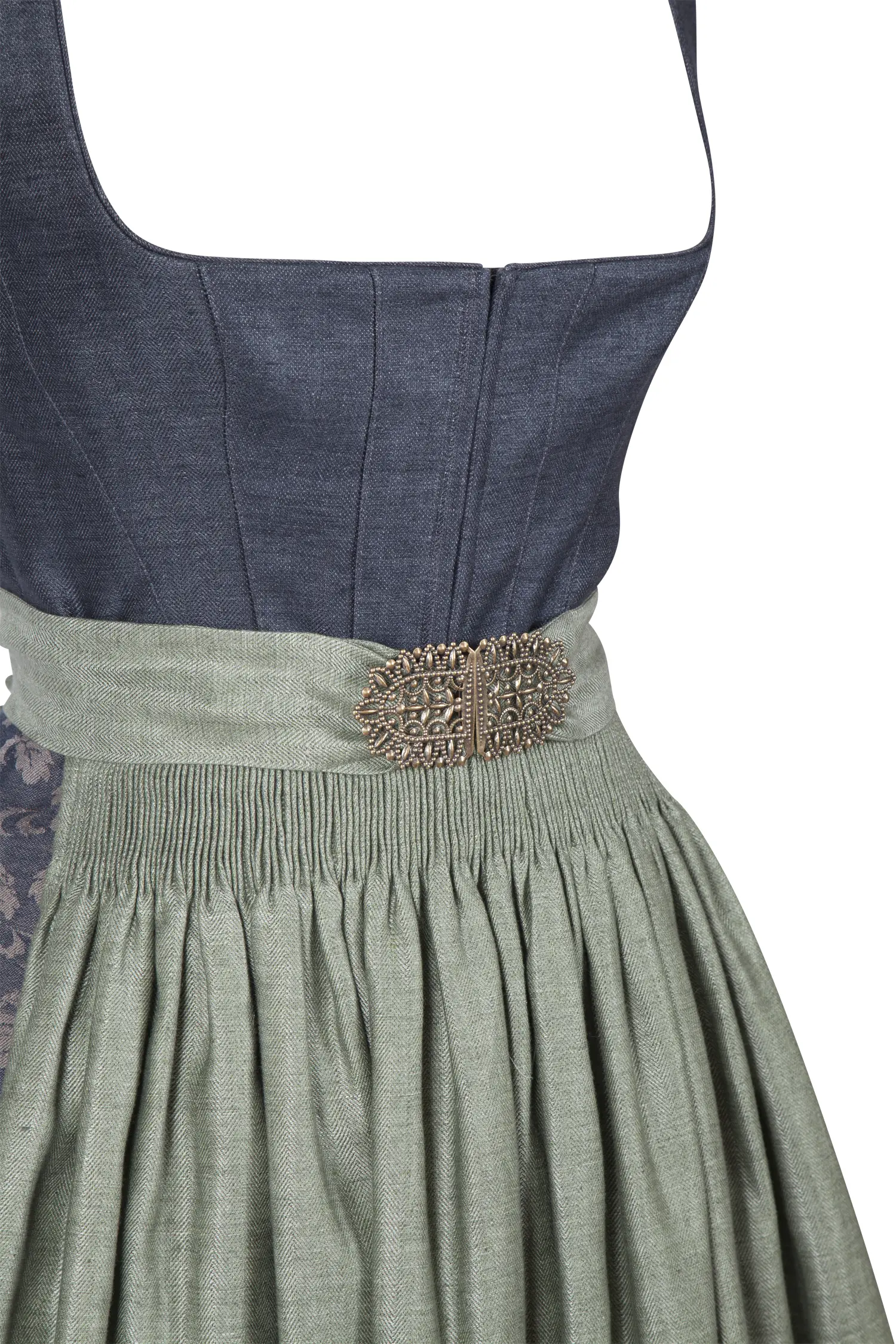 3099-0307-AN923-05-b6621 Gottseidank Dirndl in anthrazit aus Leinen - Detail Mieder