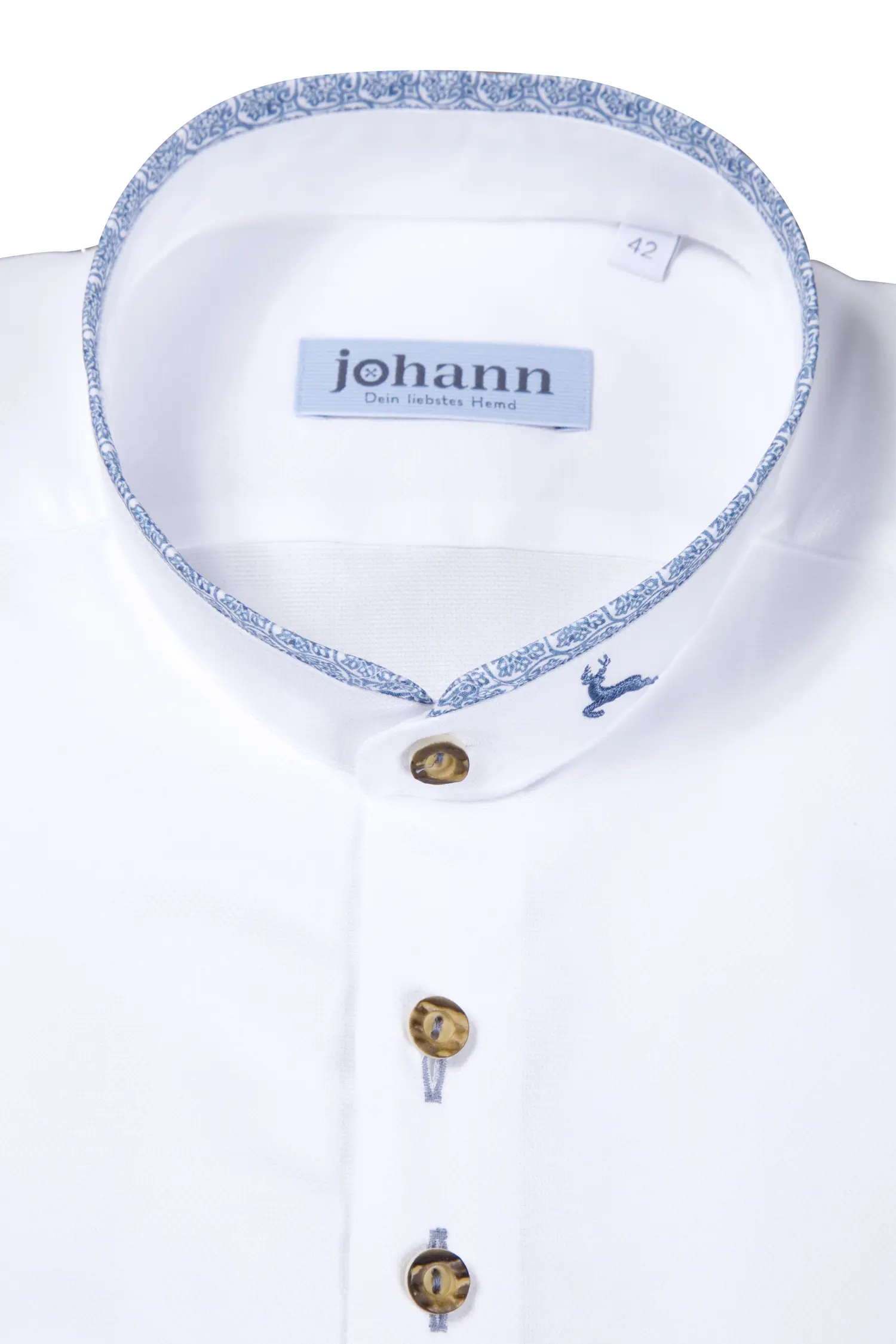 Oxford Trachtenhemd weiß / blau - Detail Kragen